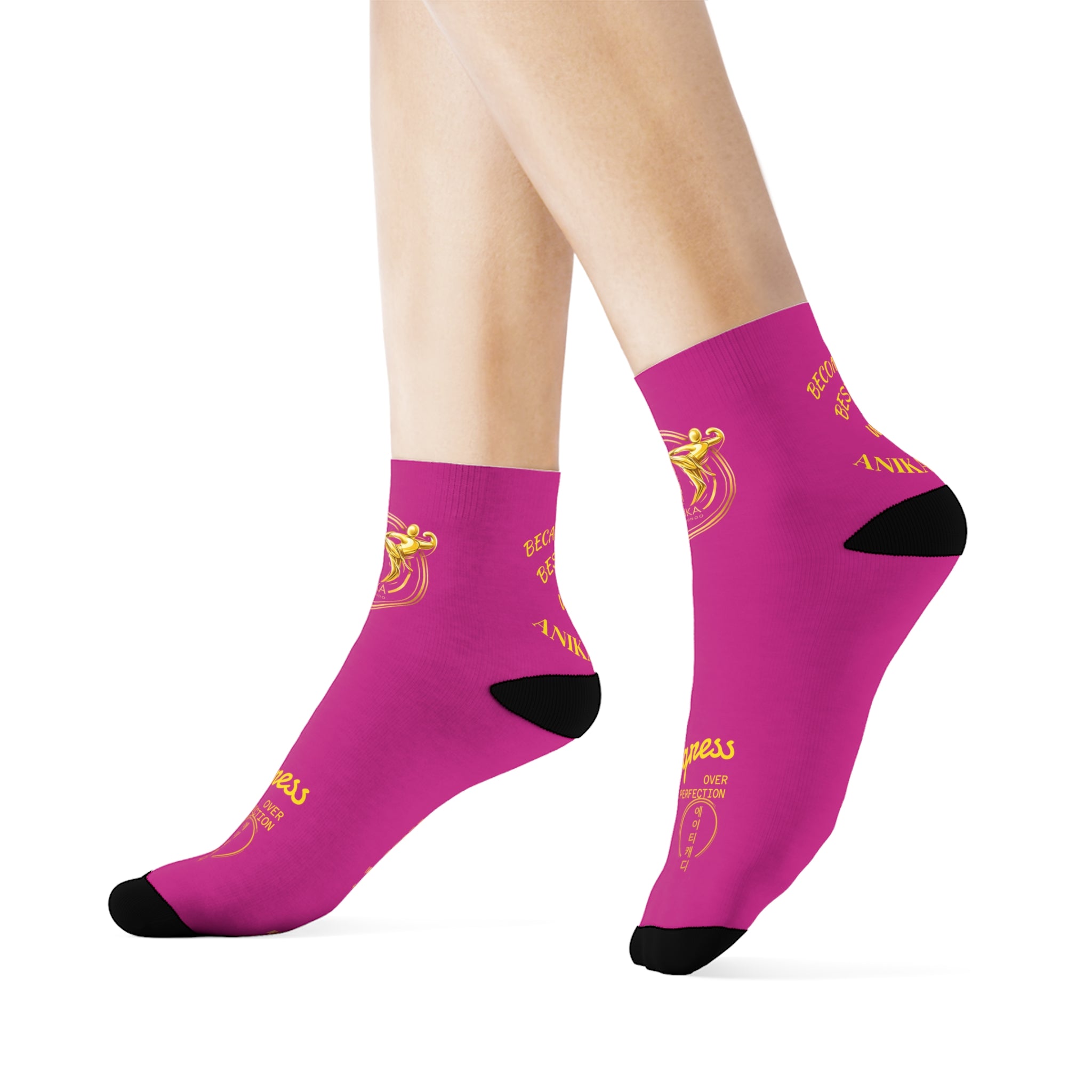 Vintage Gold Emblem Crew Socks | Black Novelty Socks with Script and Crest