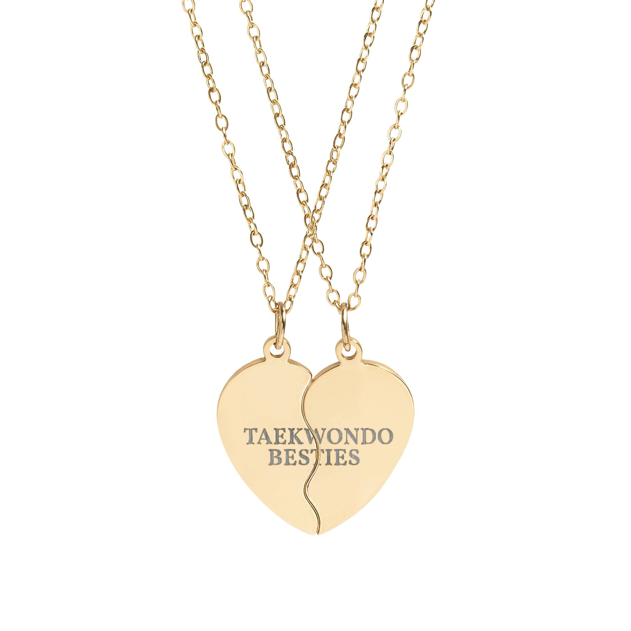 TAE KWON DO Break Apart Heart Necklace Set — Engraved Besties Split Pendant
