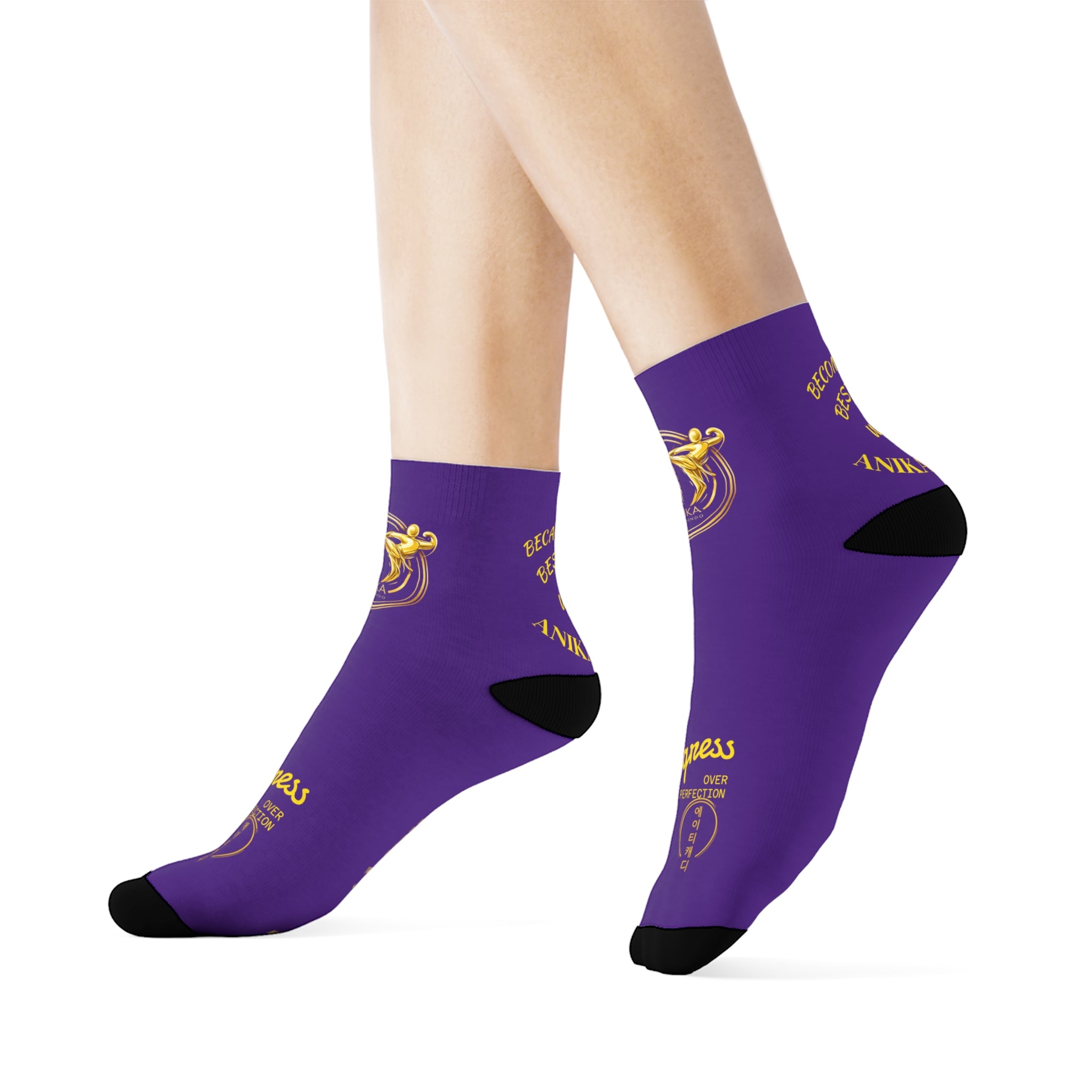 Copy of Vintage Gold Emblem Crew Socks | Black Novelty Socks with Script and Crest