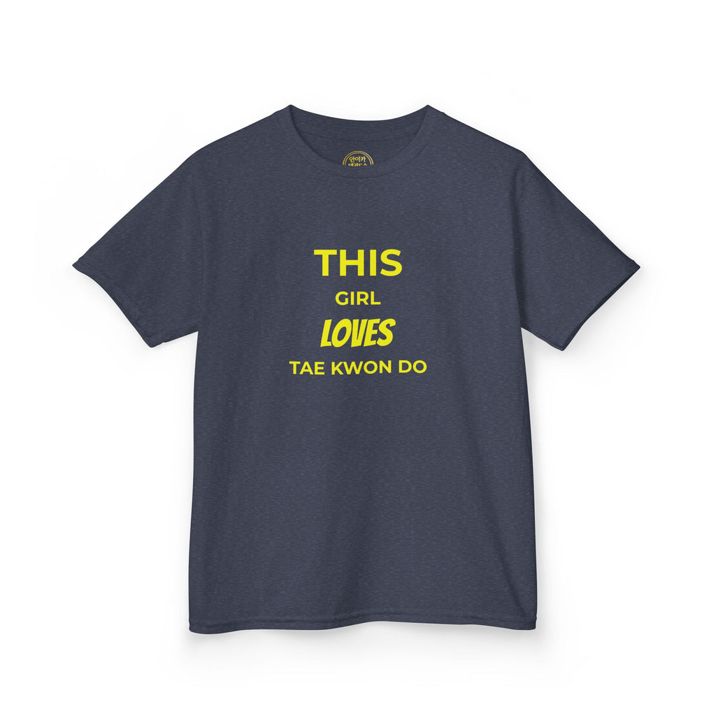 Kids Tee — "This Girl Loves Taekwondo" Yellow Graphic