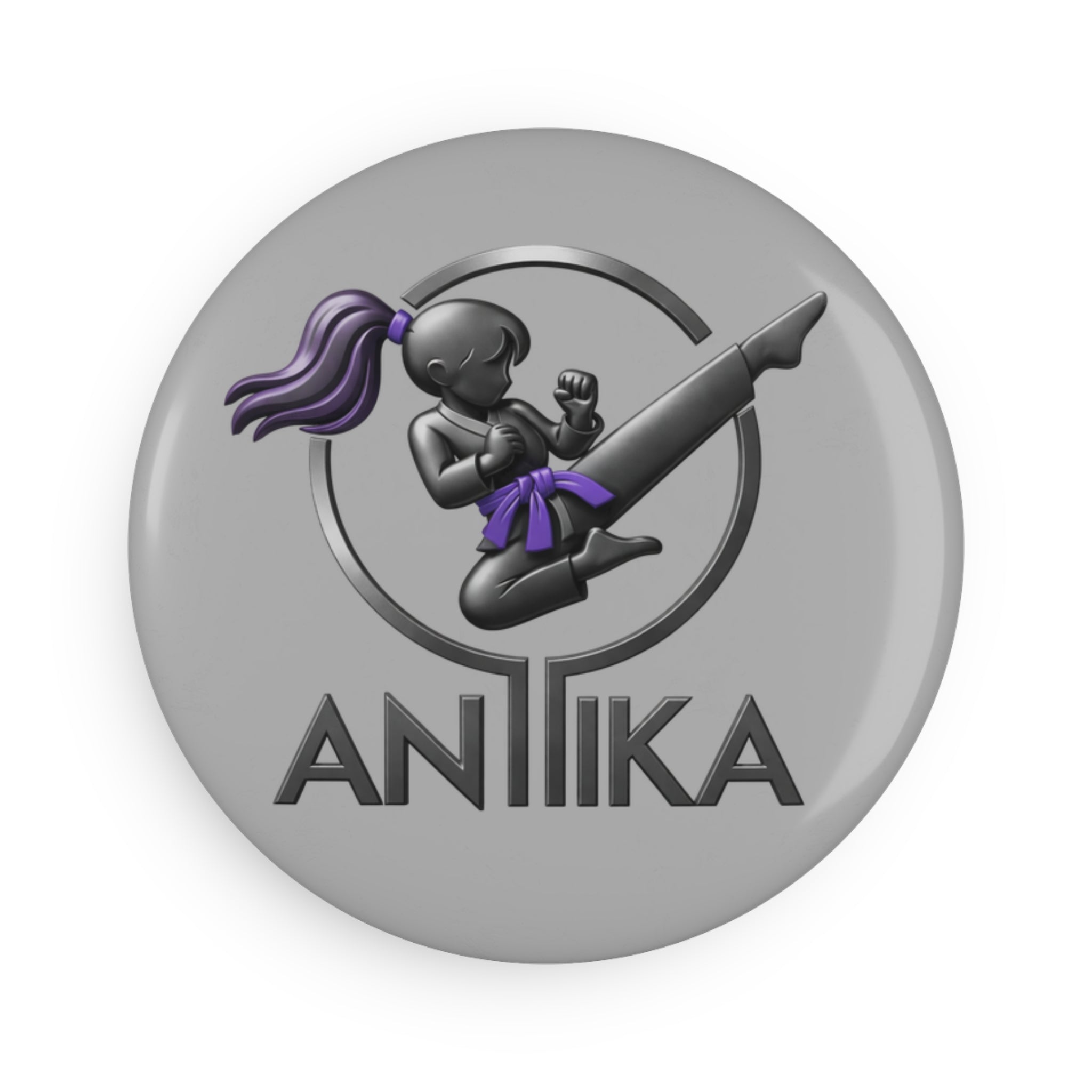 Karate Girl Round Button Magnet — Personalized 'Anika' Martial Arts Design