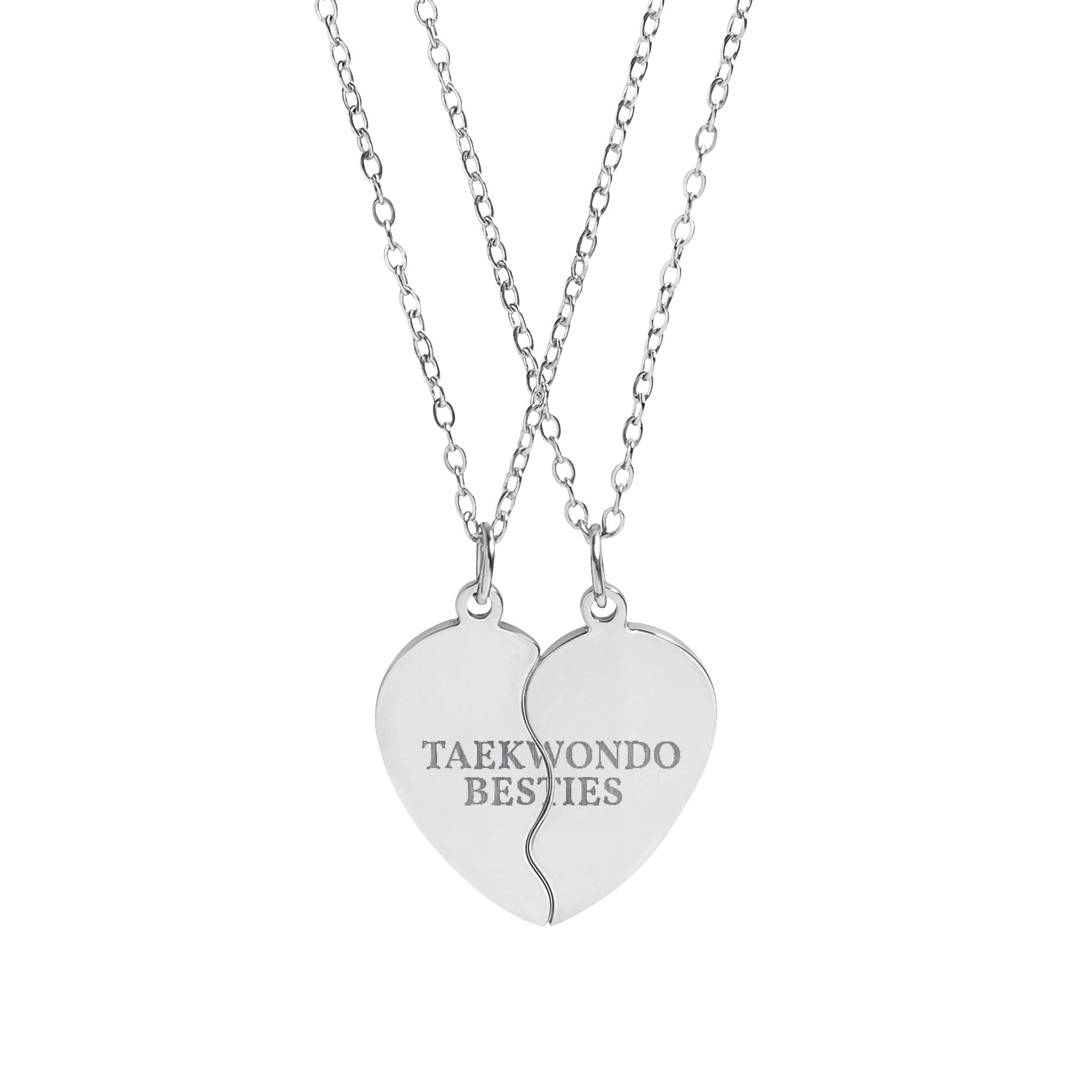 TAE KWON DO Break Apart Heart Necklace Set — Engraved Besties Split Pendant