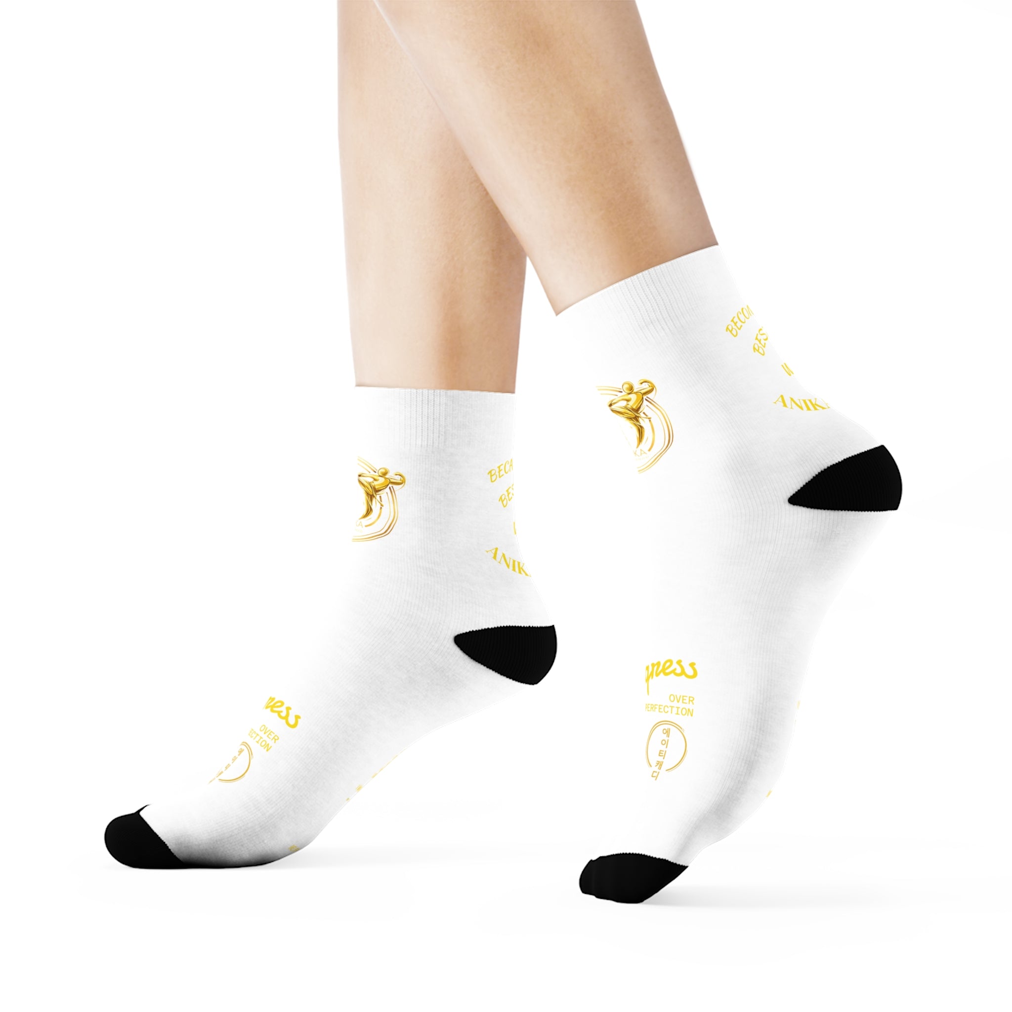 Copy of Vintage Gold Emblem Crew Socks | Black Novelty Socks with Script and Crest