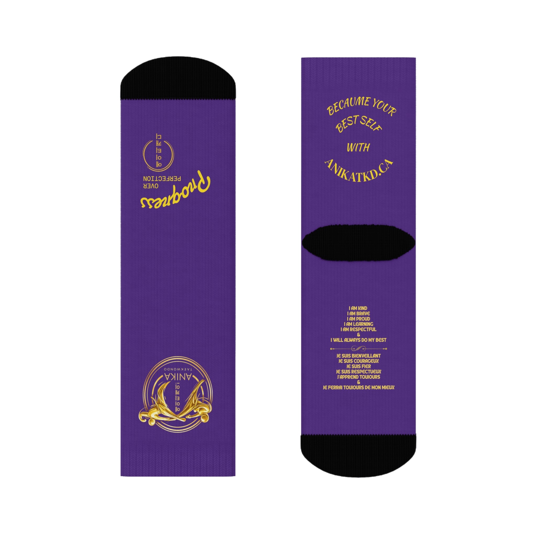 Copy of Vintage Gold Emblem Crew Socks | Black Novelty Socks with Script and Crest