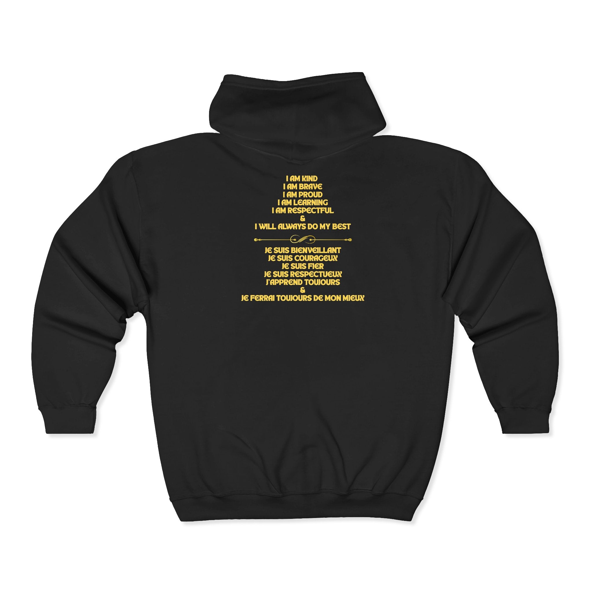 Gold Crest Zip Hoodie with 'Anika' Emblem & Motivational Back Text