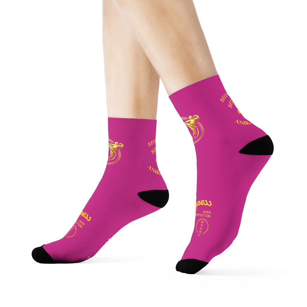 Vintage Gold Emblem Crew Socks | Black Novelty Socks with Script and Crest