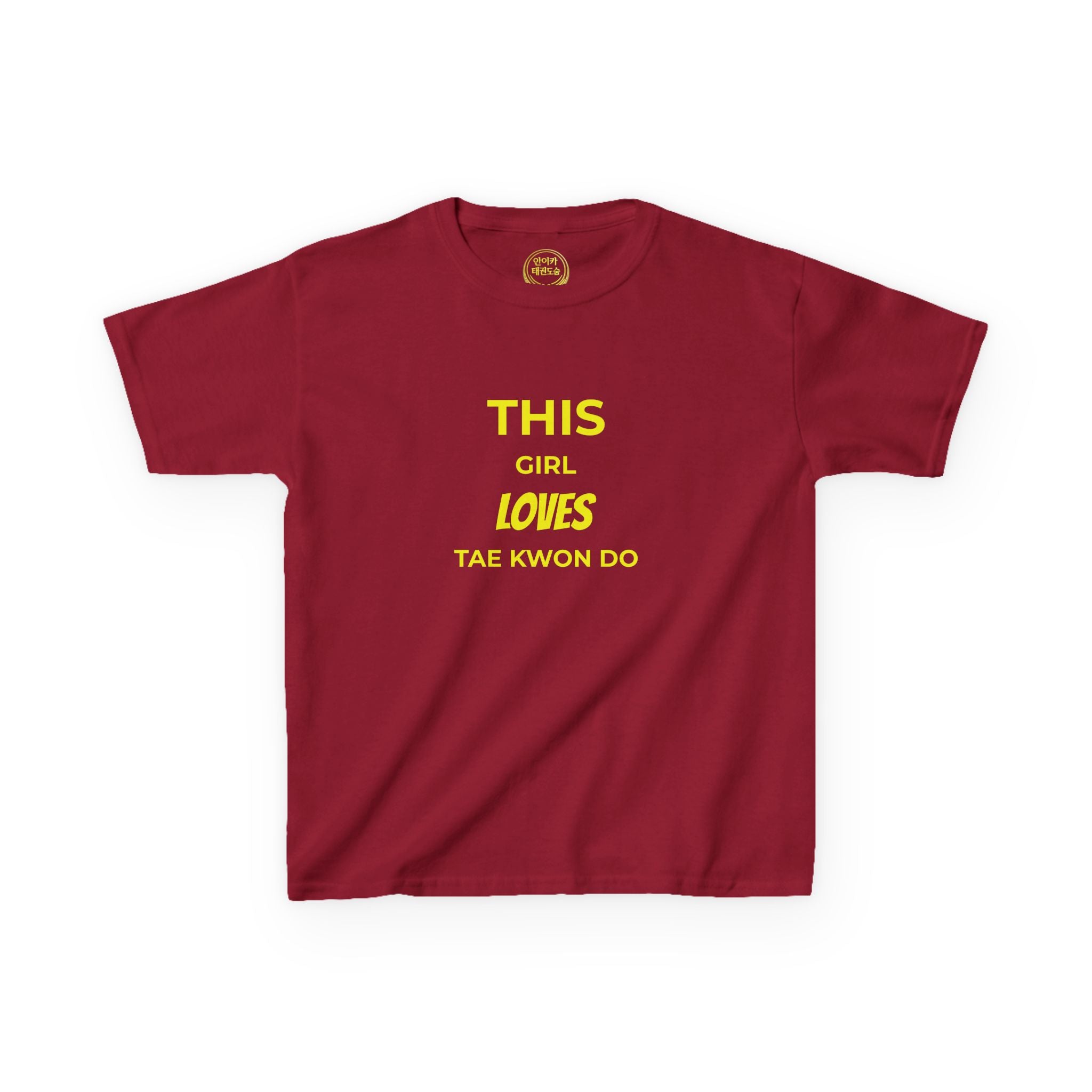 Kids Tee — "This Girl Loves Taekwondo" Yellow Graphic