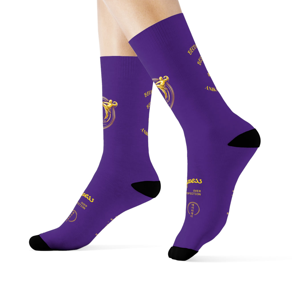 Copy of Vintage Gold Emblem Crew Socks | Black Novelty Socks with Script and Crest