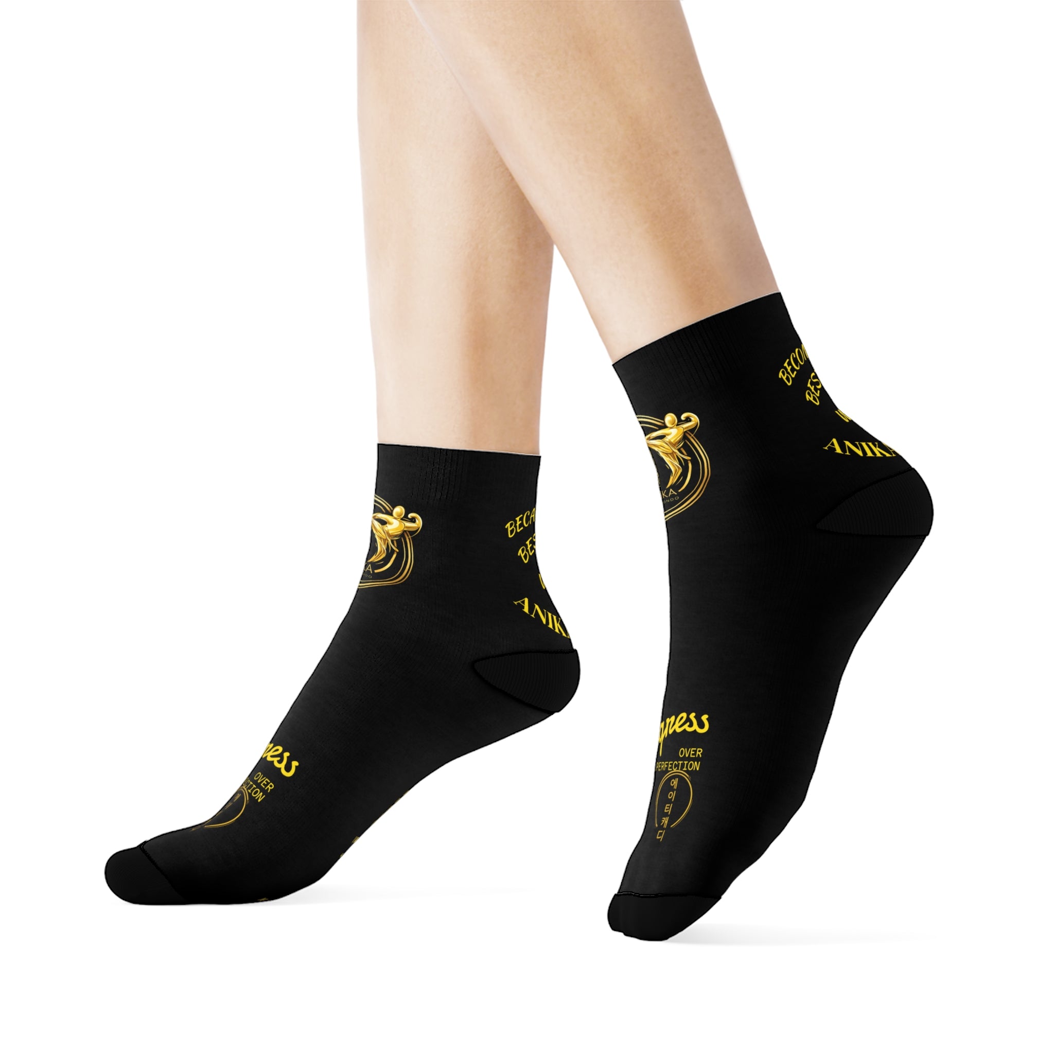Copy of Vintage Gold Emblem Crew Socks | Black Novelty Socks with Script and Crest