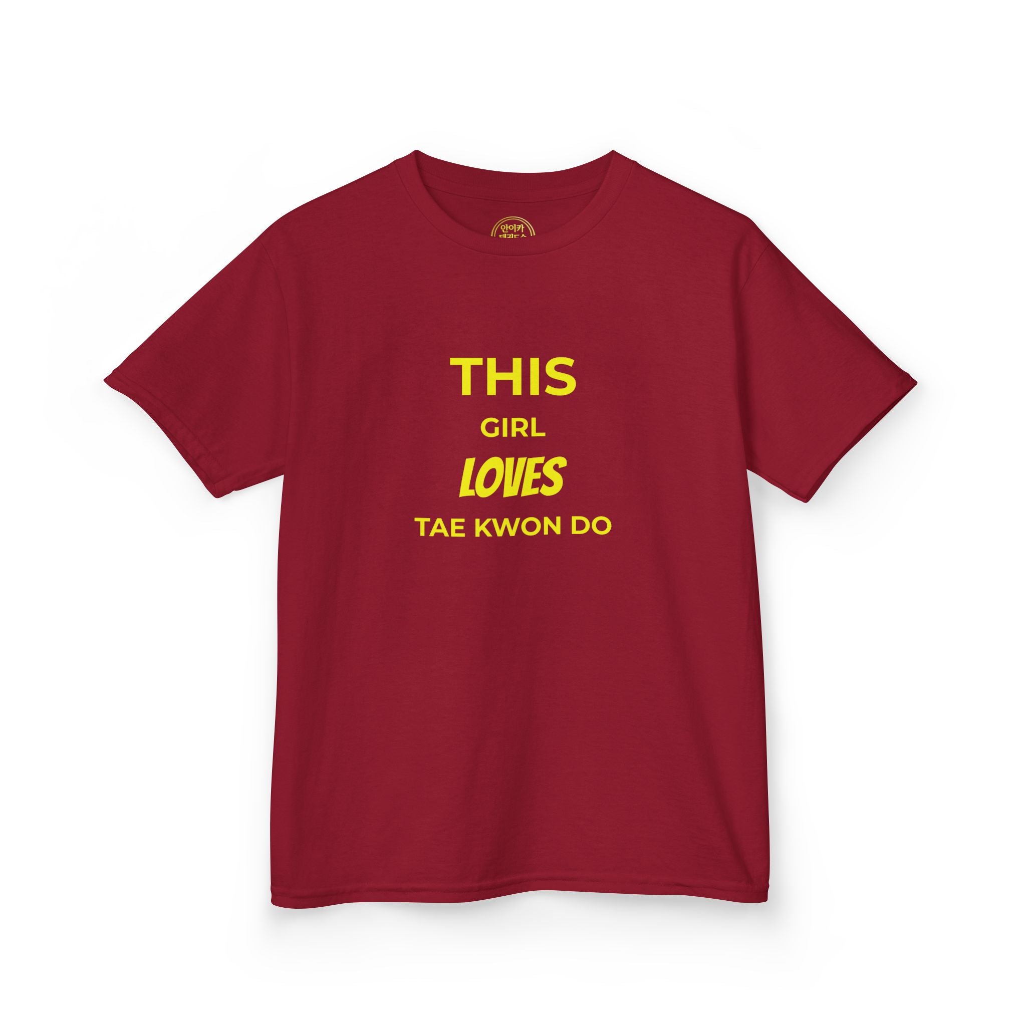 Kids Tee — "This Girl Loves Taekwondo" Yellow Graphic