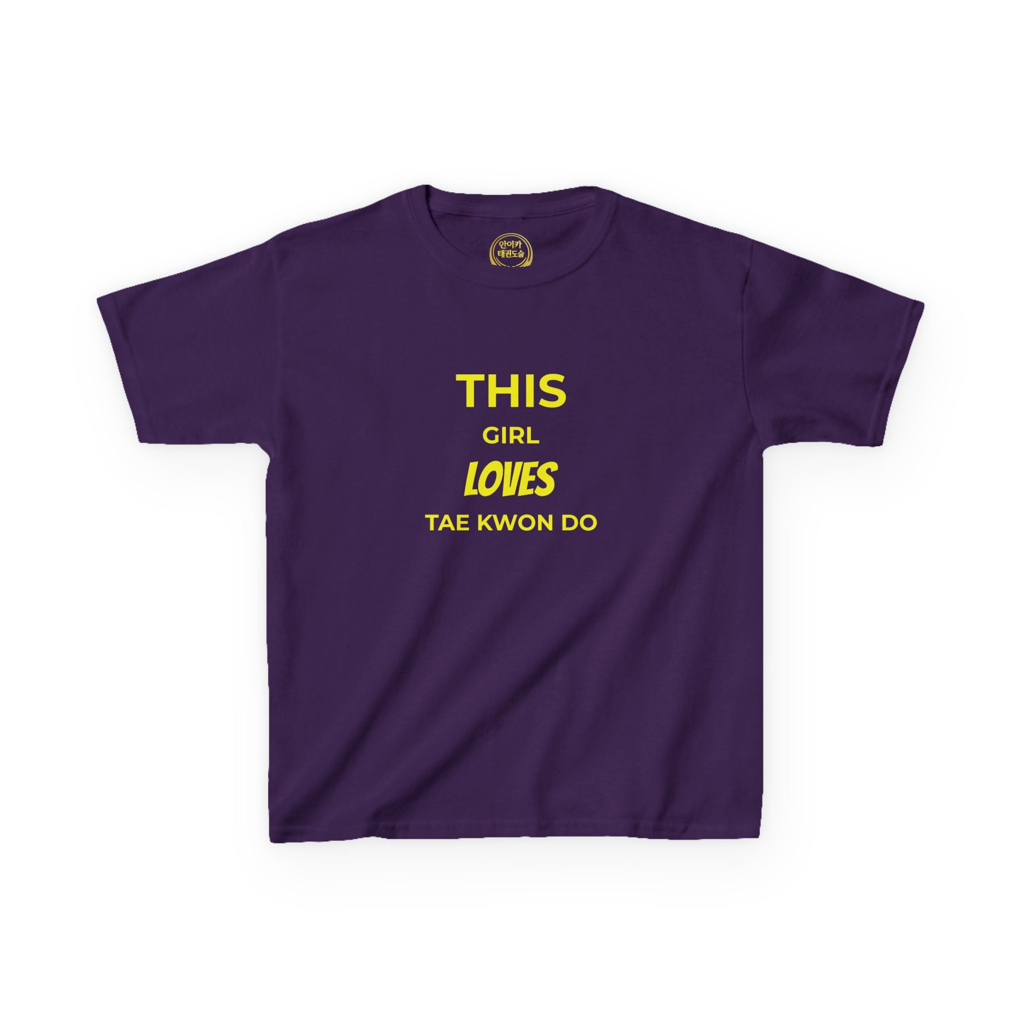 Kids Tee — "This Girl Loves Taekwondo" Yellow Graphic
