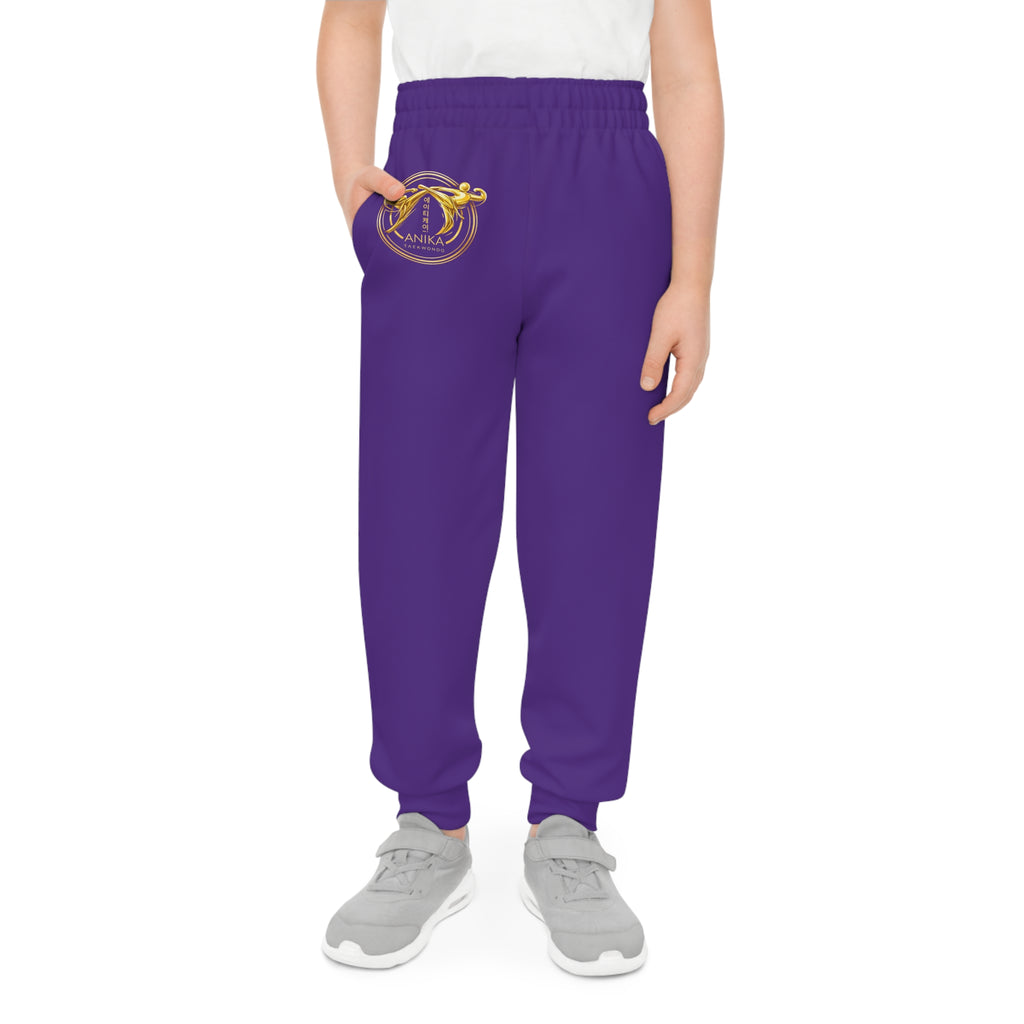 Anika Taekwondo Youth Purple Joggers with Golden Sports Emblem