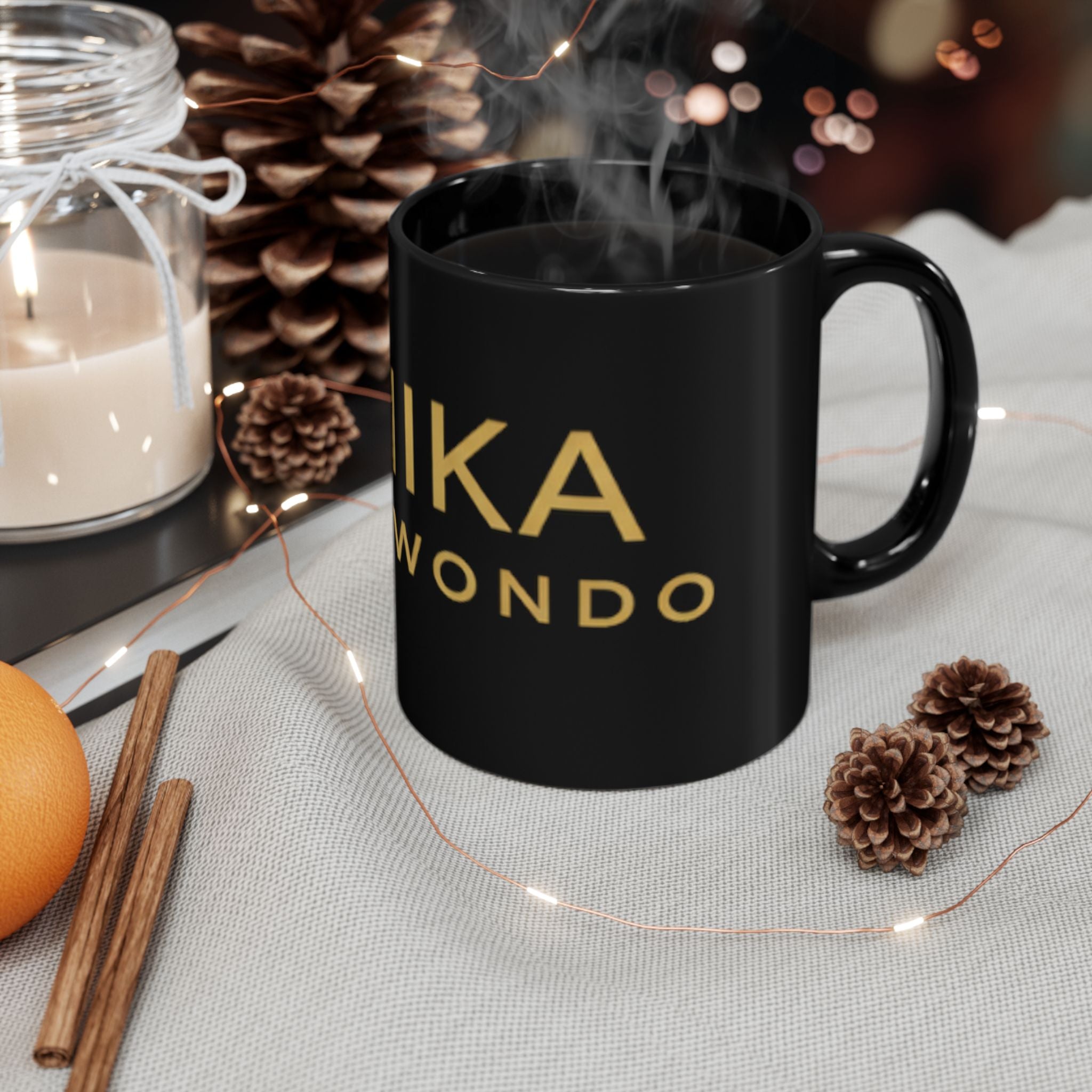 Personalized Gold Name Taekwondo Mug — Custom Black Coffee Cup (11oz/15oz)