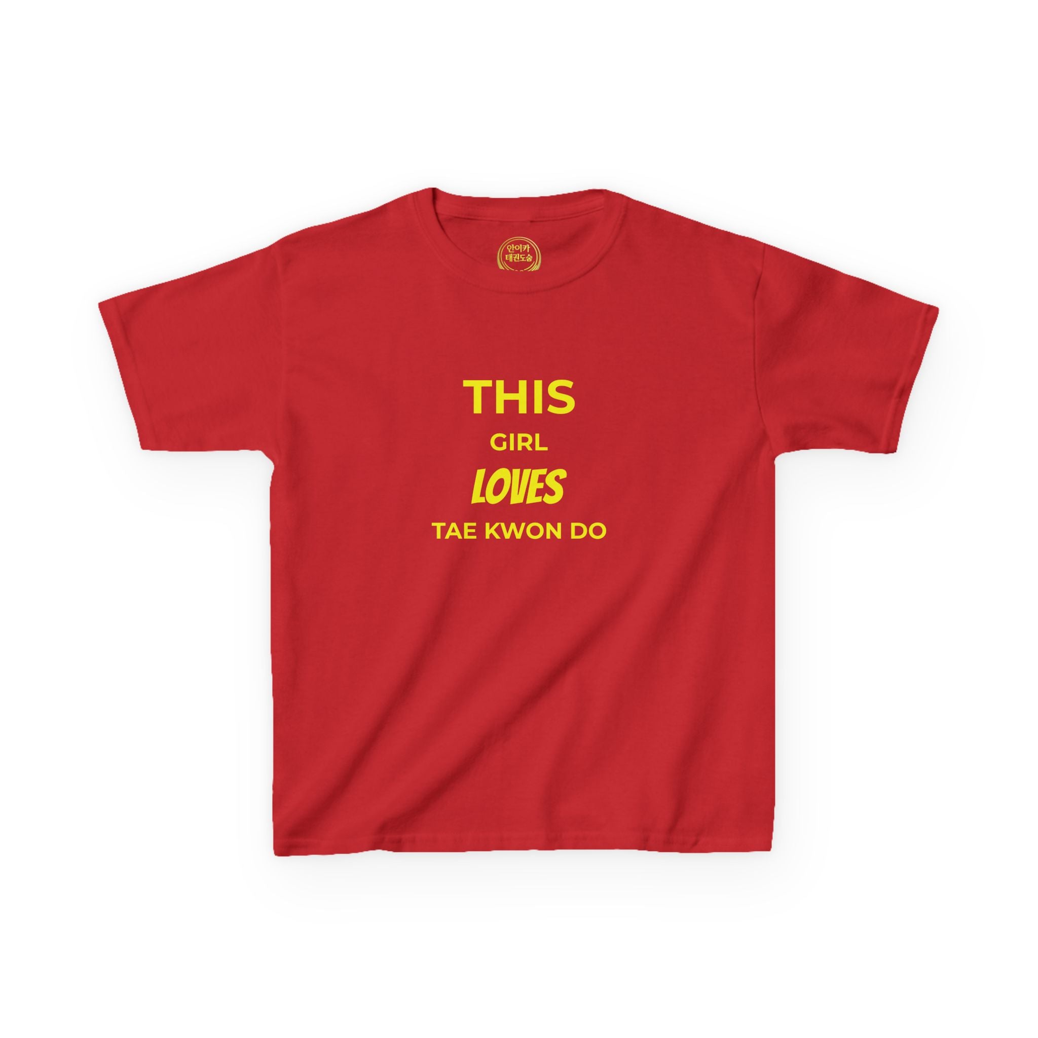Kids Tee — "This Girl Loves Taekwondo" Yellow Graphic