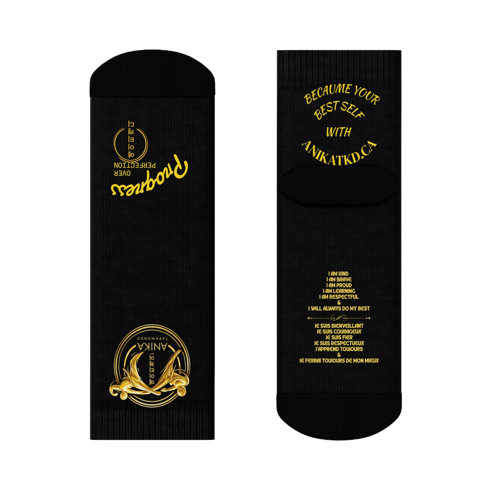 Copy of Vintage Gold Emblem Crew Socks | Black Novelty Socks with Script and Crest