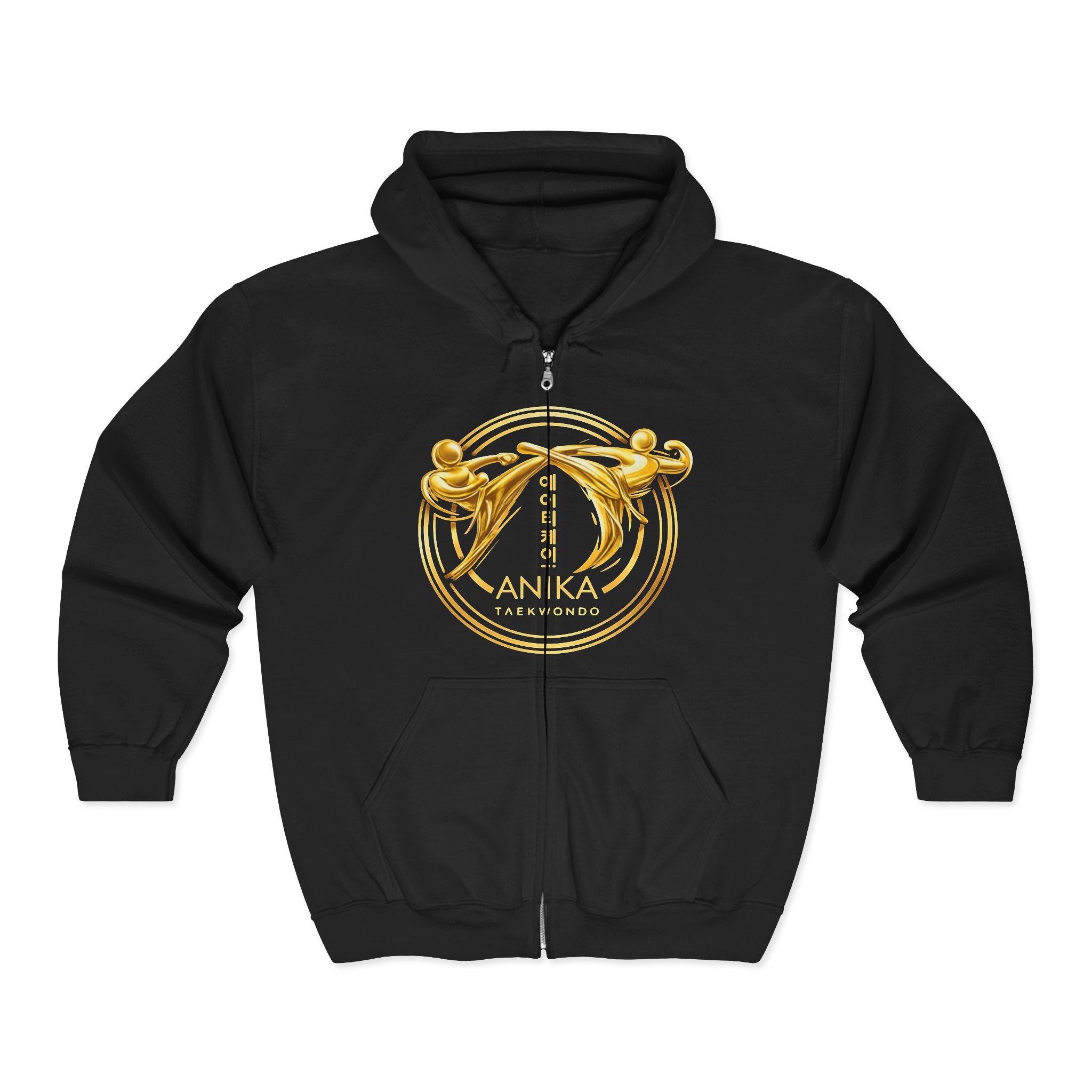 Gold Crest Zip Hoodie with 'Anika' Emblem & Motivational Back Text