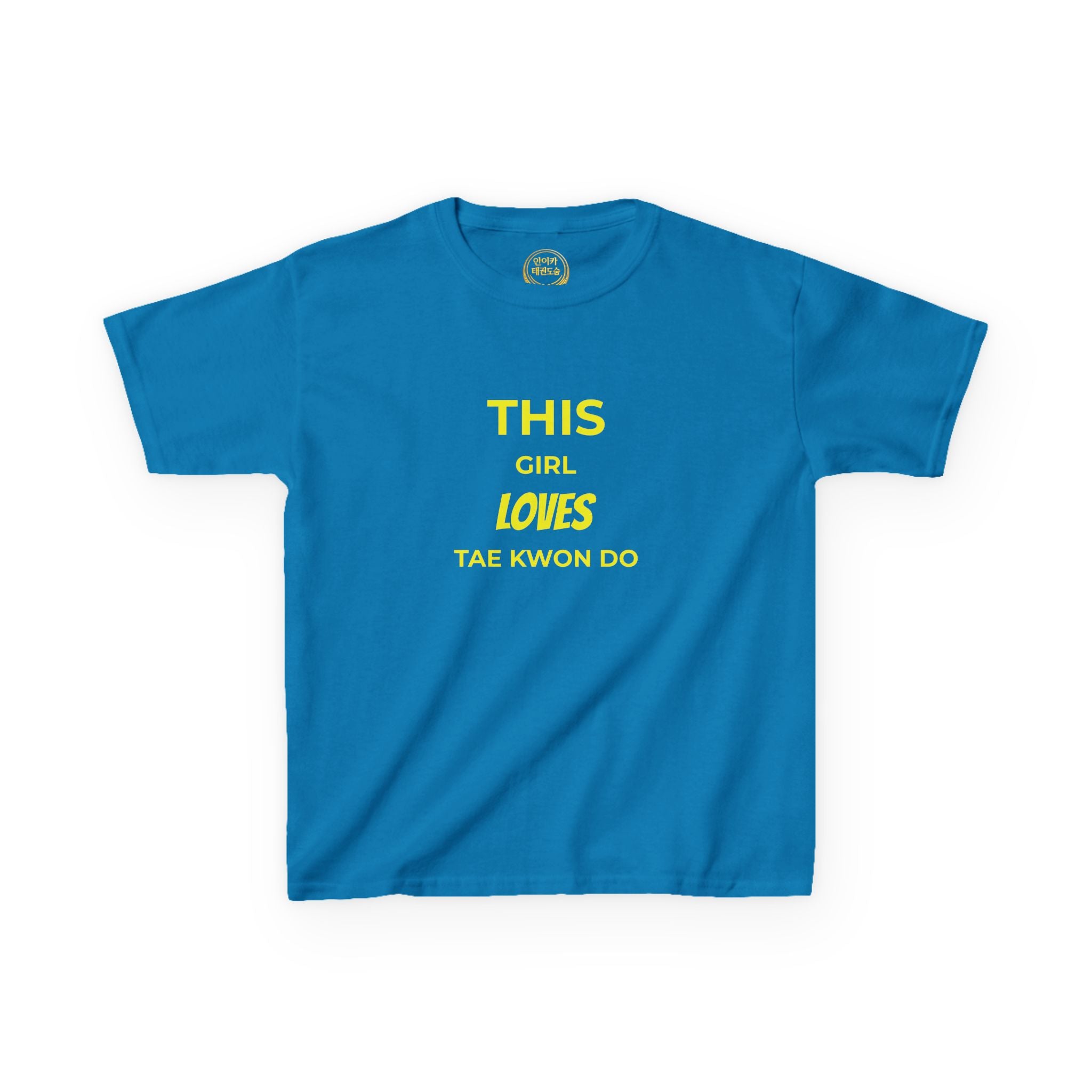 Kids Tee — "This Girl Loves Taekwondo" Yellow Graphic