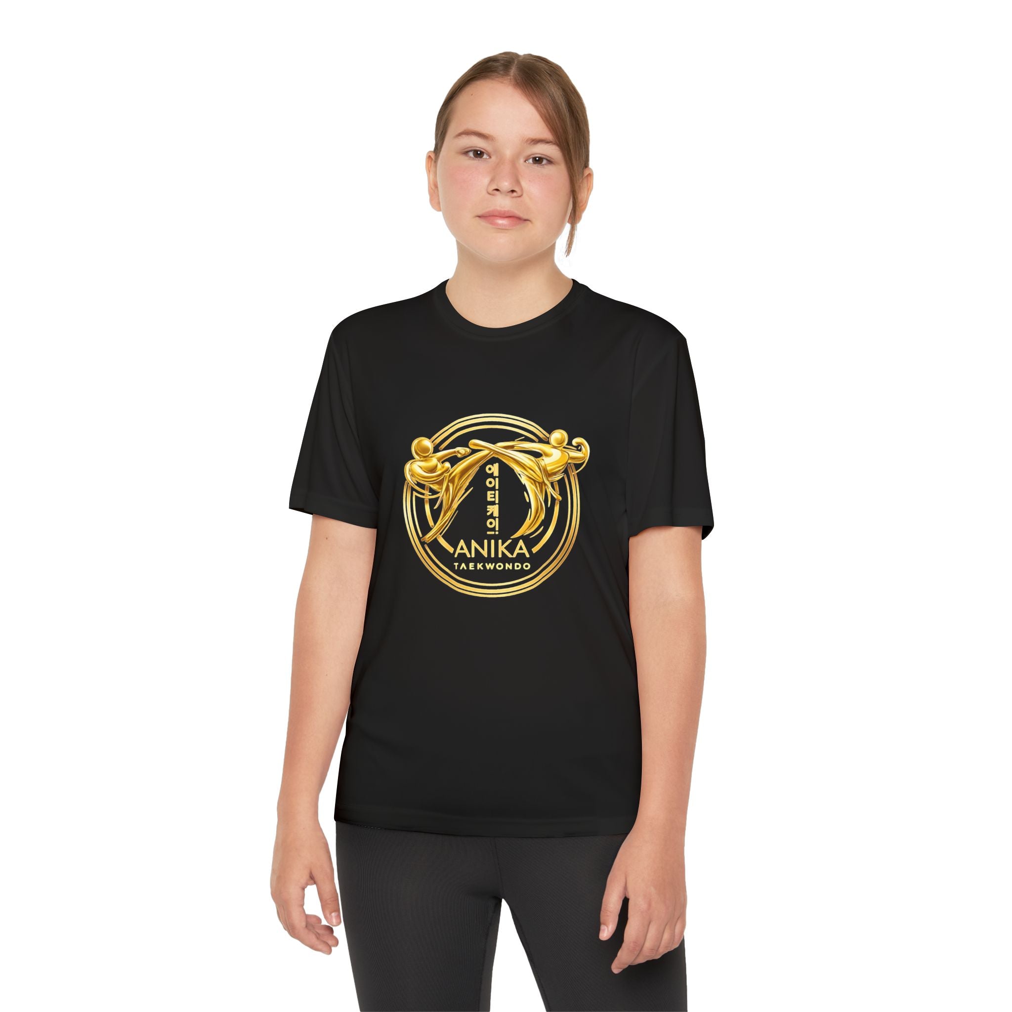 Anika Taekwondo Youth Competitor Tee — Gold Emblem Martial Arts Shirt