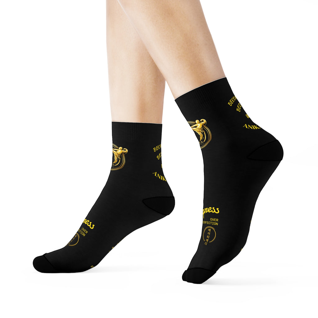 Copy of Vintage Gold Emblem Crew Socks | Black Novelty Socks with Script and Crest
