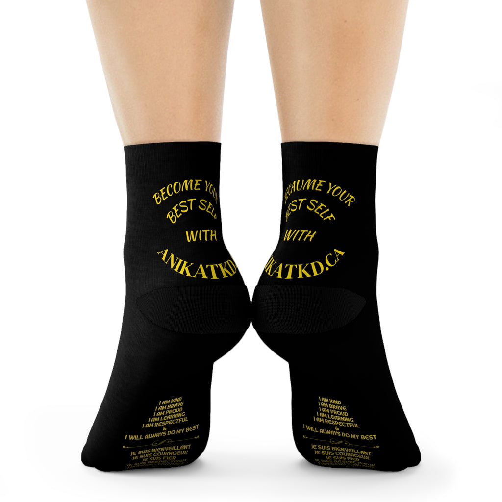 Copy of Vintage Gold Emblem Crew Socks | Black Novelty Socks with Script and Crest