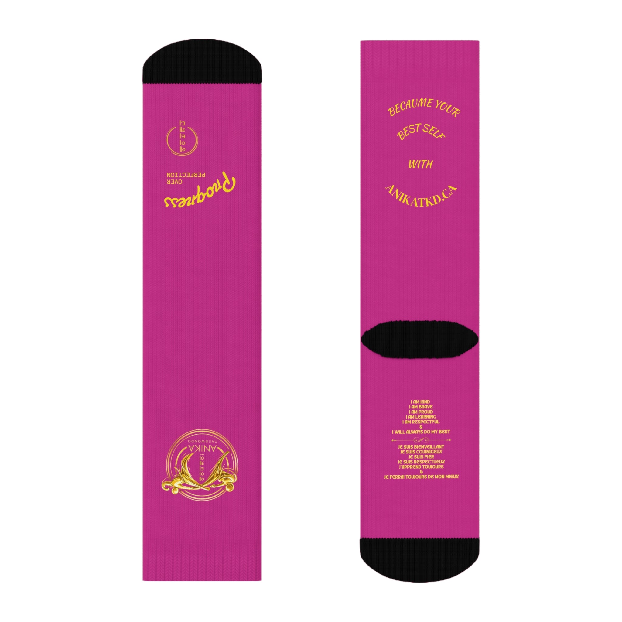 Vintage Gold Emblem Crew Socks | Black Novelty Socks with Script and Crest