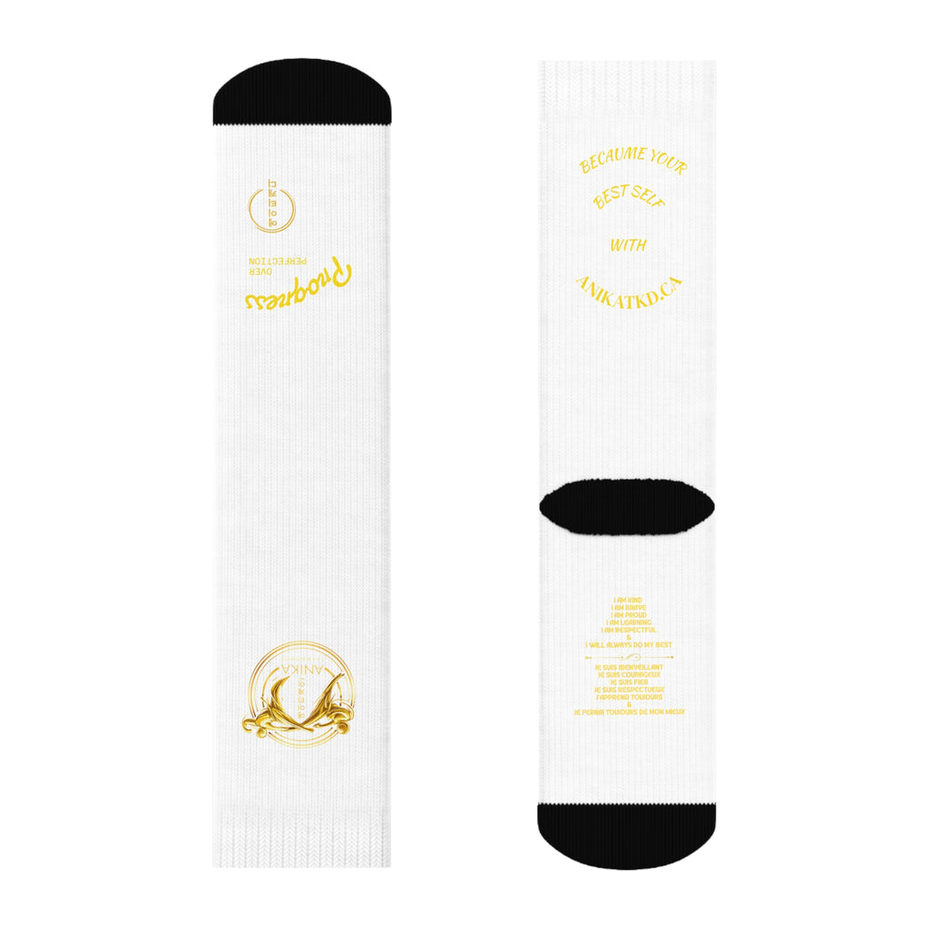 Copy of Vintage Gold Emblem Crew Socks | Black Novelty Socks with Script and Crest