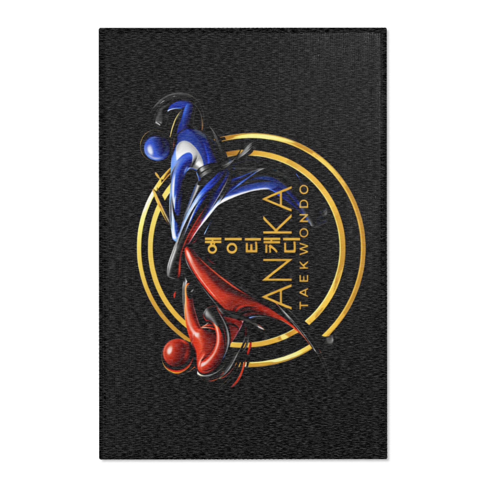 Anika Taekwondo Logo Area Rug | Martial Arts Dojo Mat, Black Gold Circle Design