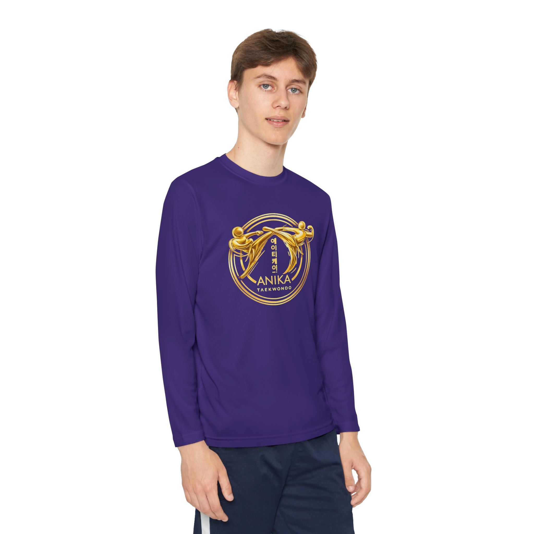 Anika Tae Kwon Do Youth Long Sleeve Tee — Gold Crest 'Progress' Athletic Logo