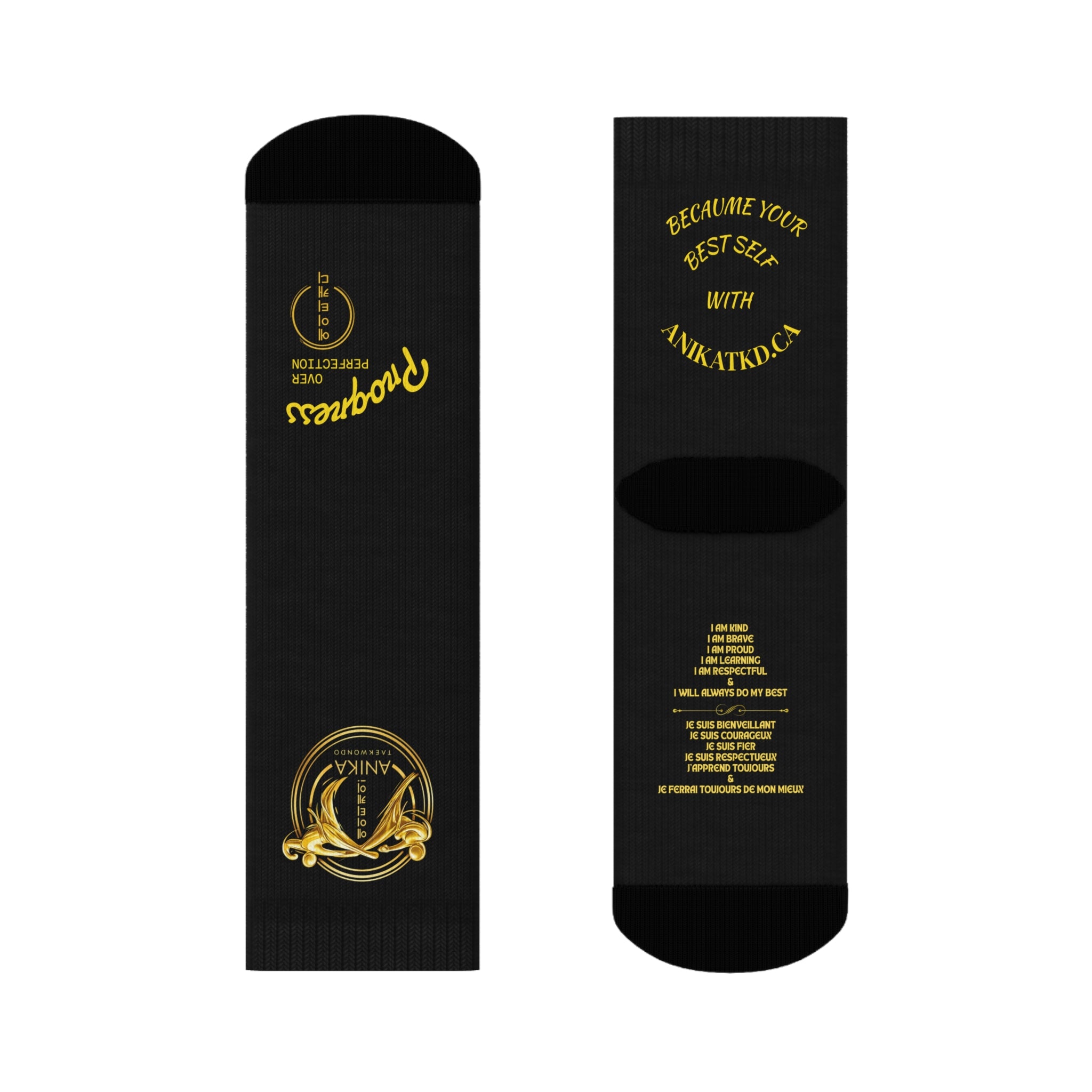 Copy of Vintage Gold Emblem Crew Socks | Black Novelty Socks with Script and Crest