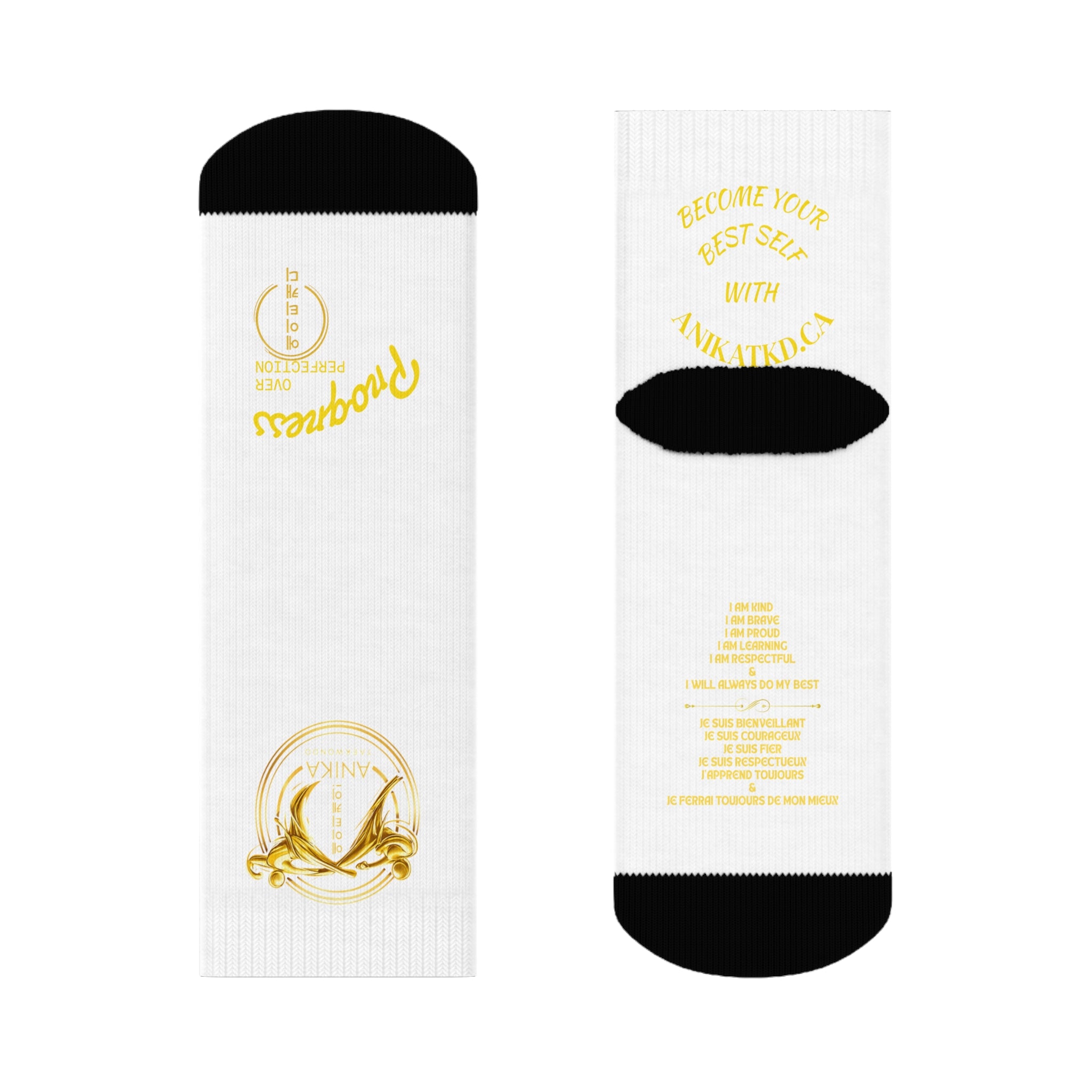 Copy of Vintage Gold Emblem Crew Socks | Black Novelty Socks with Script and Crest