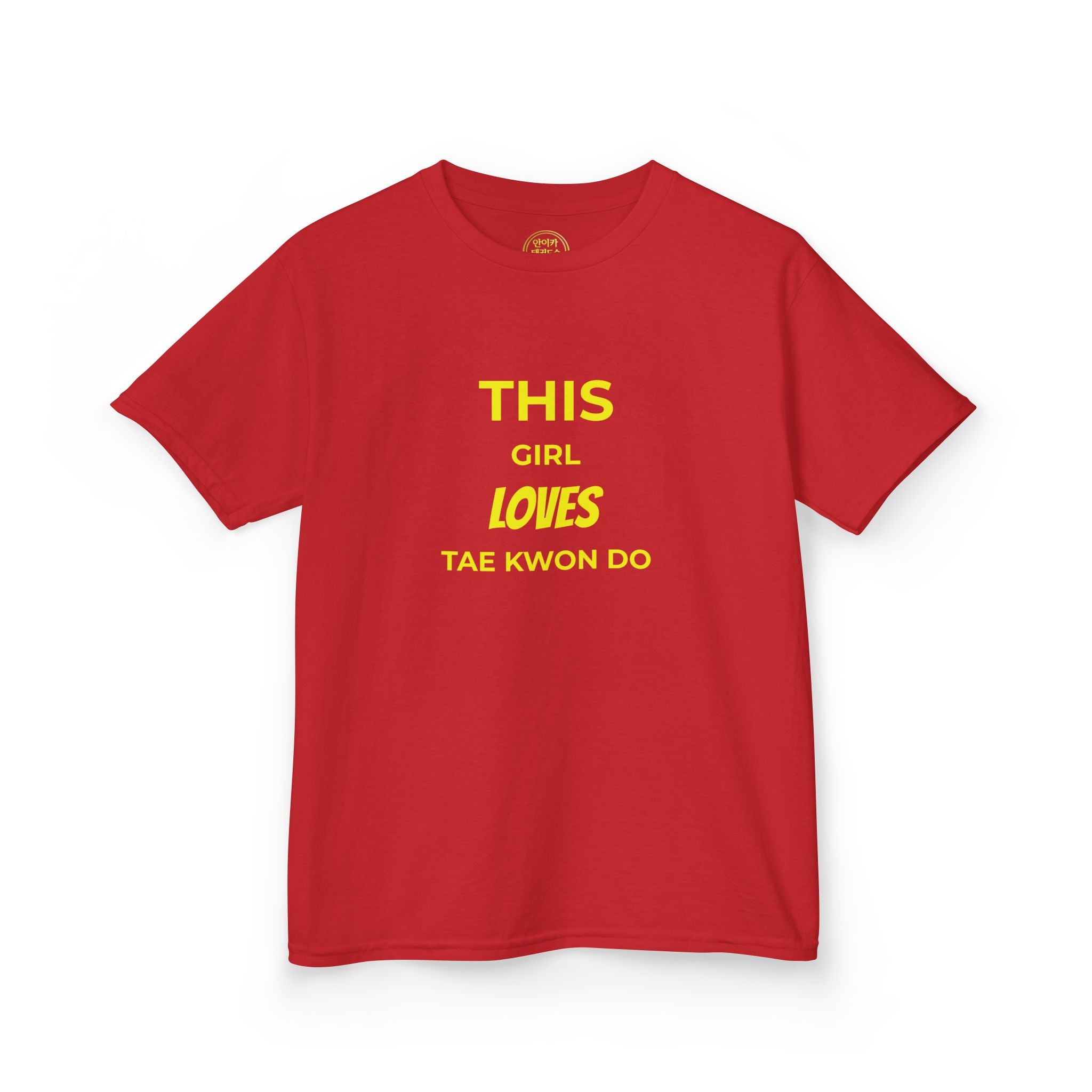 Kids Tee — "This Girl Loves Taekwondo" Yellow Graphic