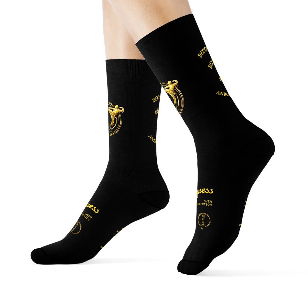 Copy of Vintage Gold Emblem Crew Socks | Black Novelty Socks with Script and Crest