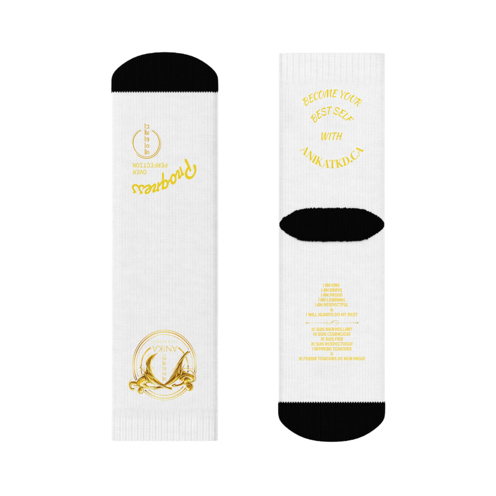 Copy of Vintage Gold Emblem Crew Socks | Black Novelty Socks with Script and Crest