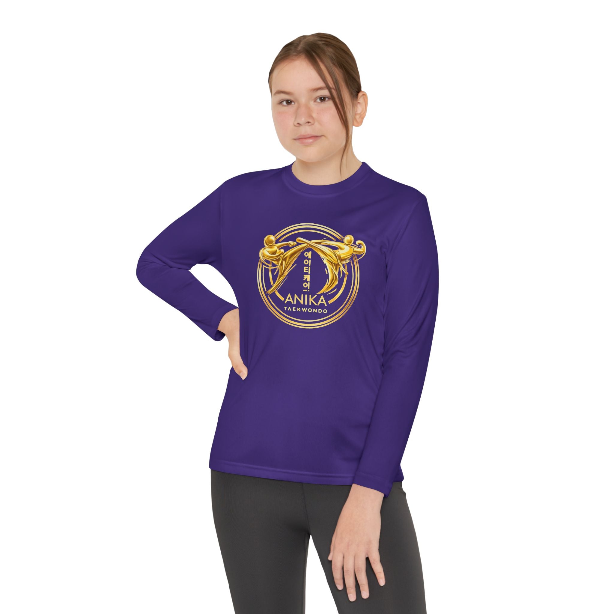 Anika Tae Kwon Do Youth Long Sleeve Tee — Gold Crest 'Progress' Athletic Logo