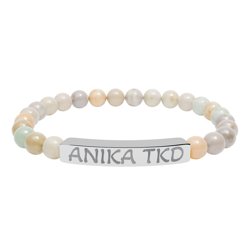 Engraved Natural Stone Stretch Bar Bracelet — Personalized Name Bead Bracelet
