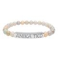 Engraved Natural Stone Stretch Bar Bracelet — Personalized Name Bead Bracelet