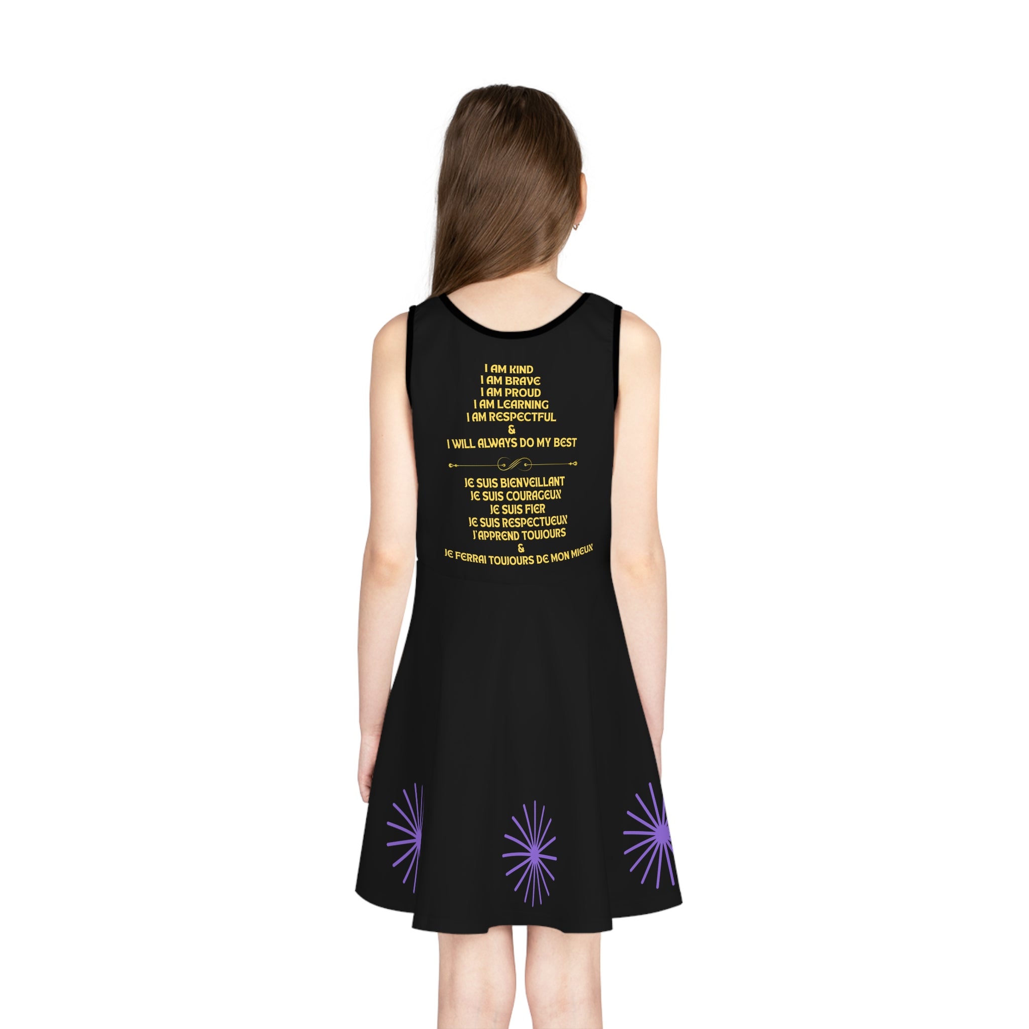Kicking Anika Logo Dress | Girls Sundress with Purple Starbursts