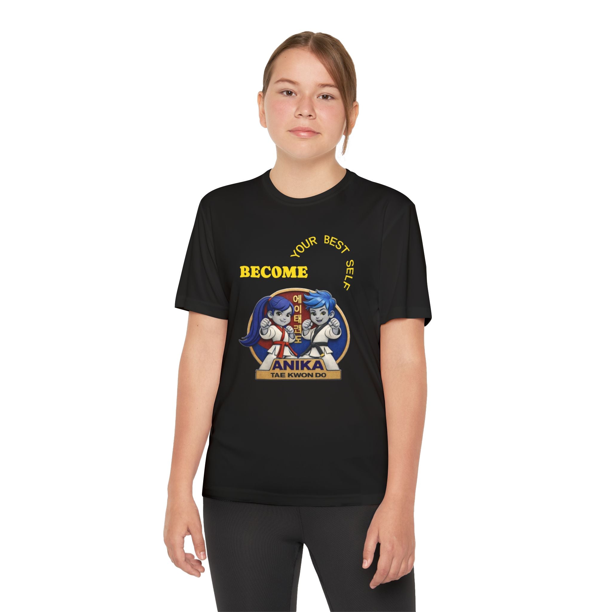 Copy of Anika Taekwondo Youth Competitor Tee — Gold Emblem Martial Arts Shirt