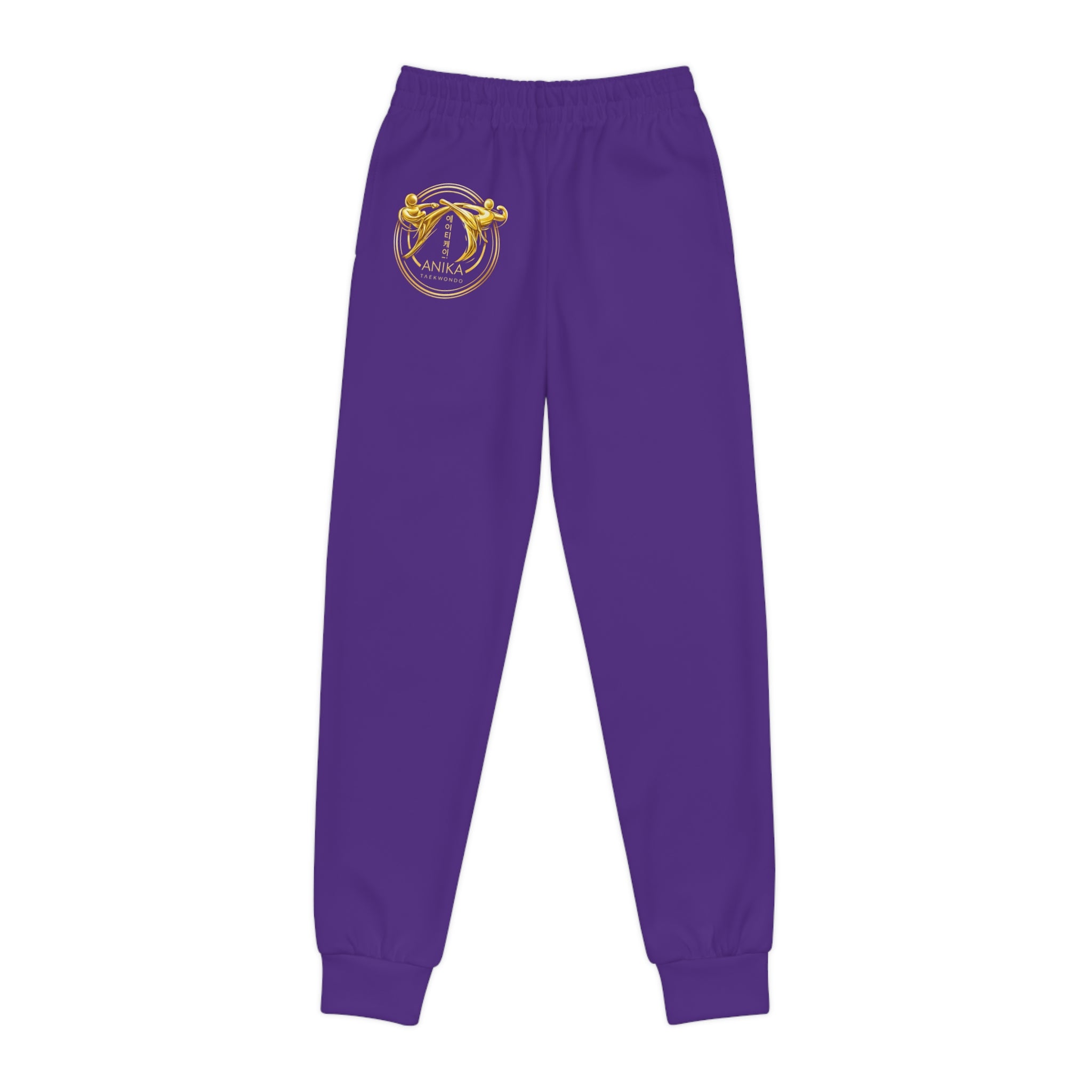 Anika Taekwondo Youth Purple Joggers with Golden Sports Emblem