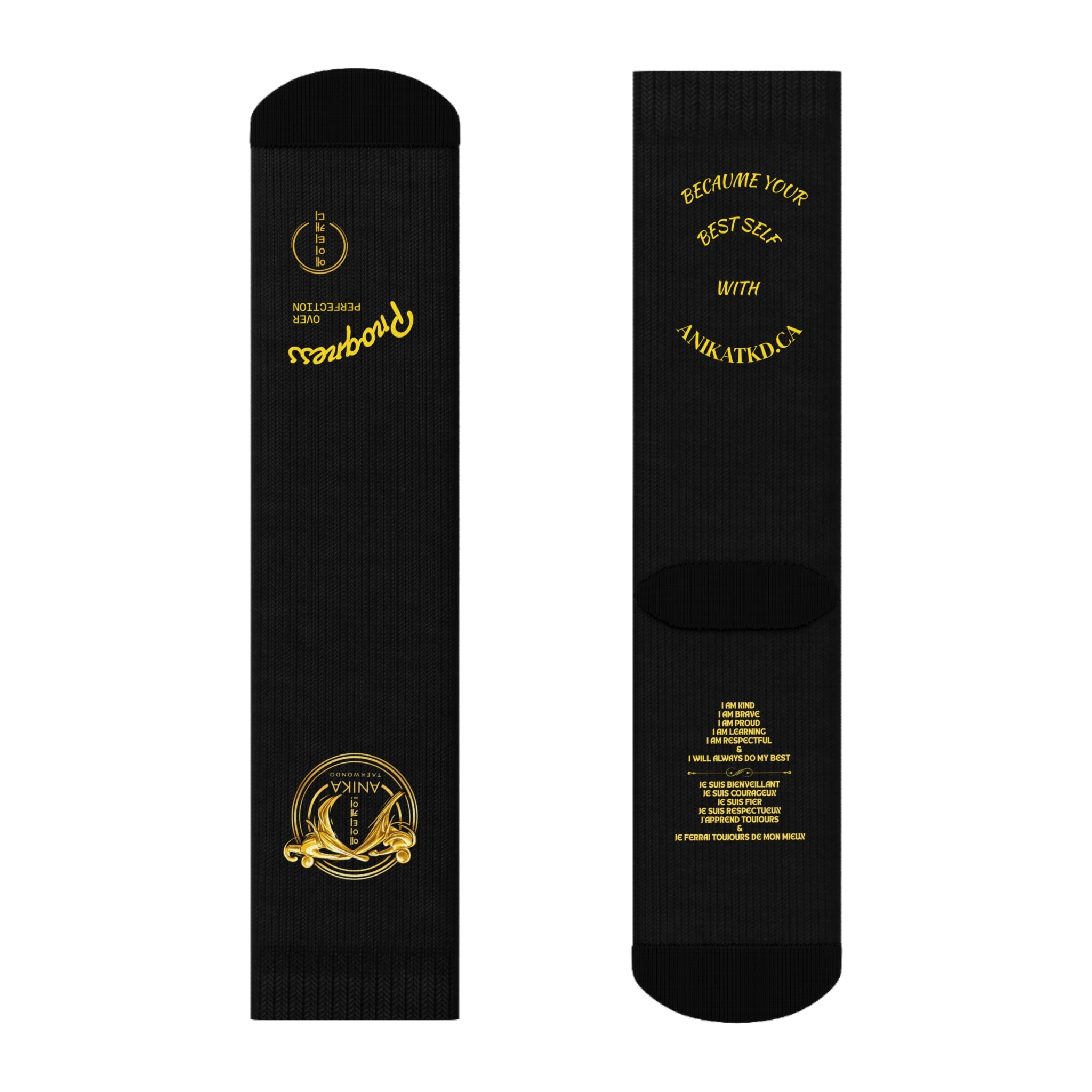 Copy of Vintage Gold Emblem Crew Socks | Black Novelty Socks with Script and Crest