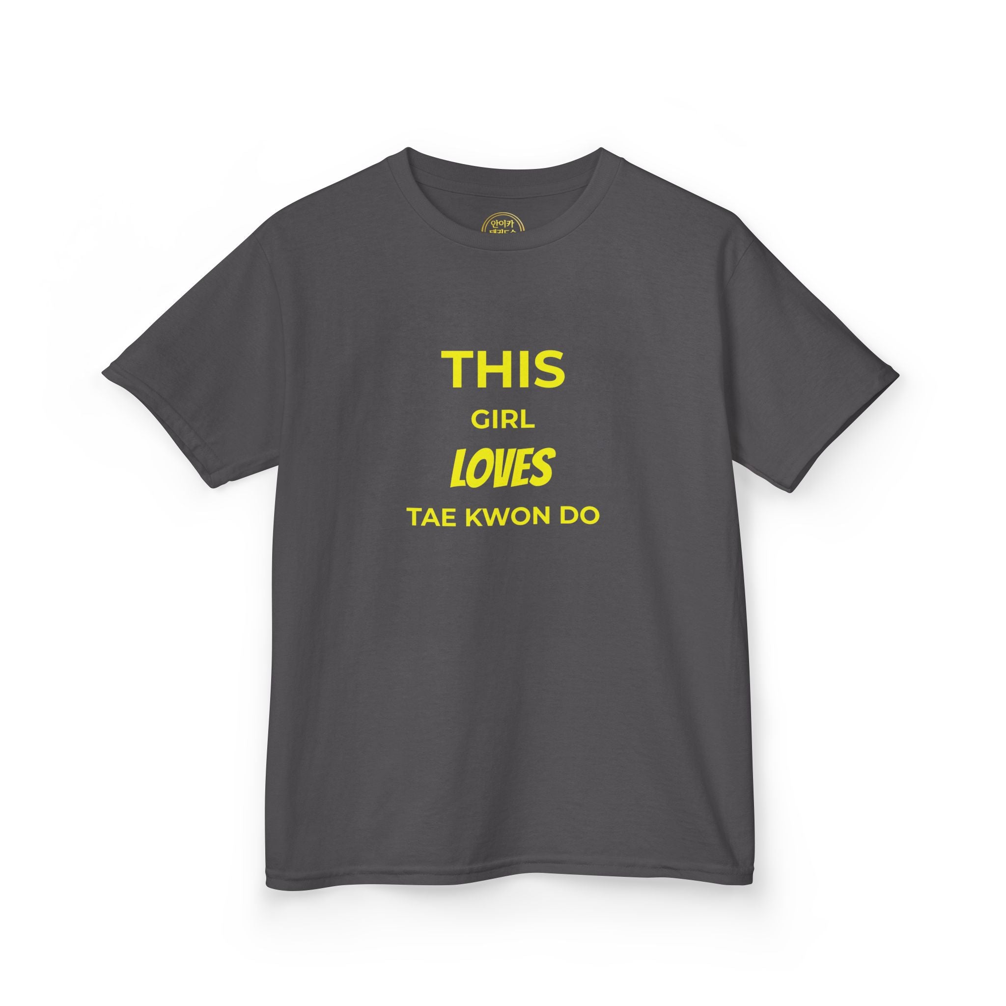 Kids Tee — "This Girl Loves Taekwondo" Yellow Graphic