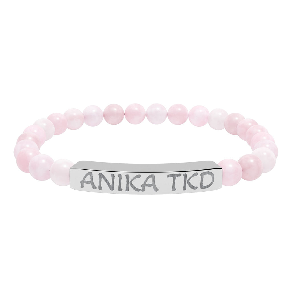 Engraved Natural Stone Stretch Bar Bracelet — Personalized Name Bead Bracelet