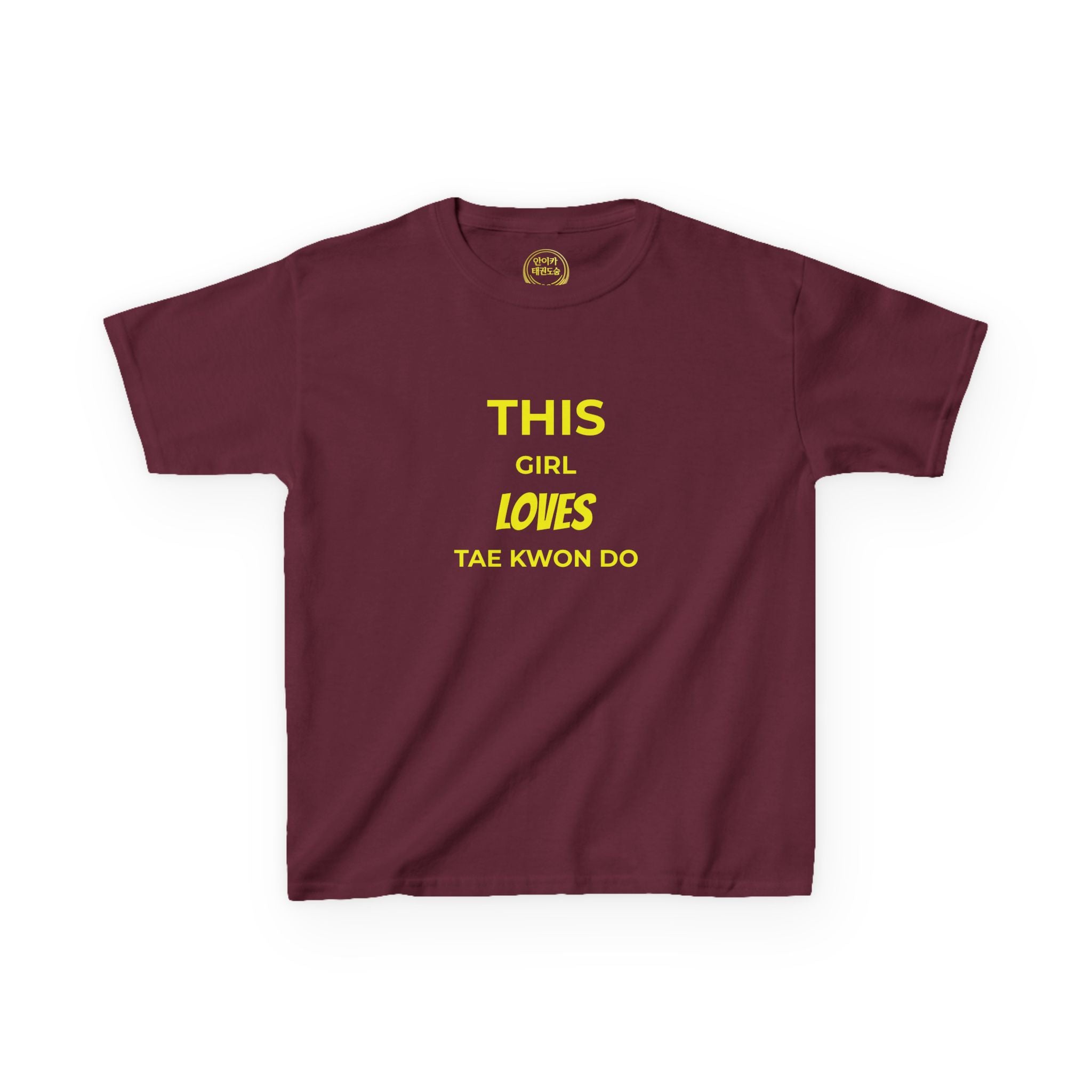 Kids Tee — "This Girl Loves Taekwondo" Yellow Graphic