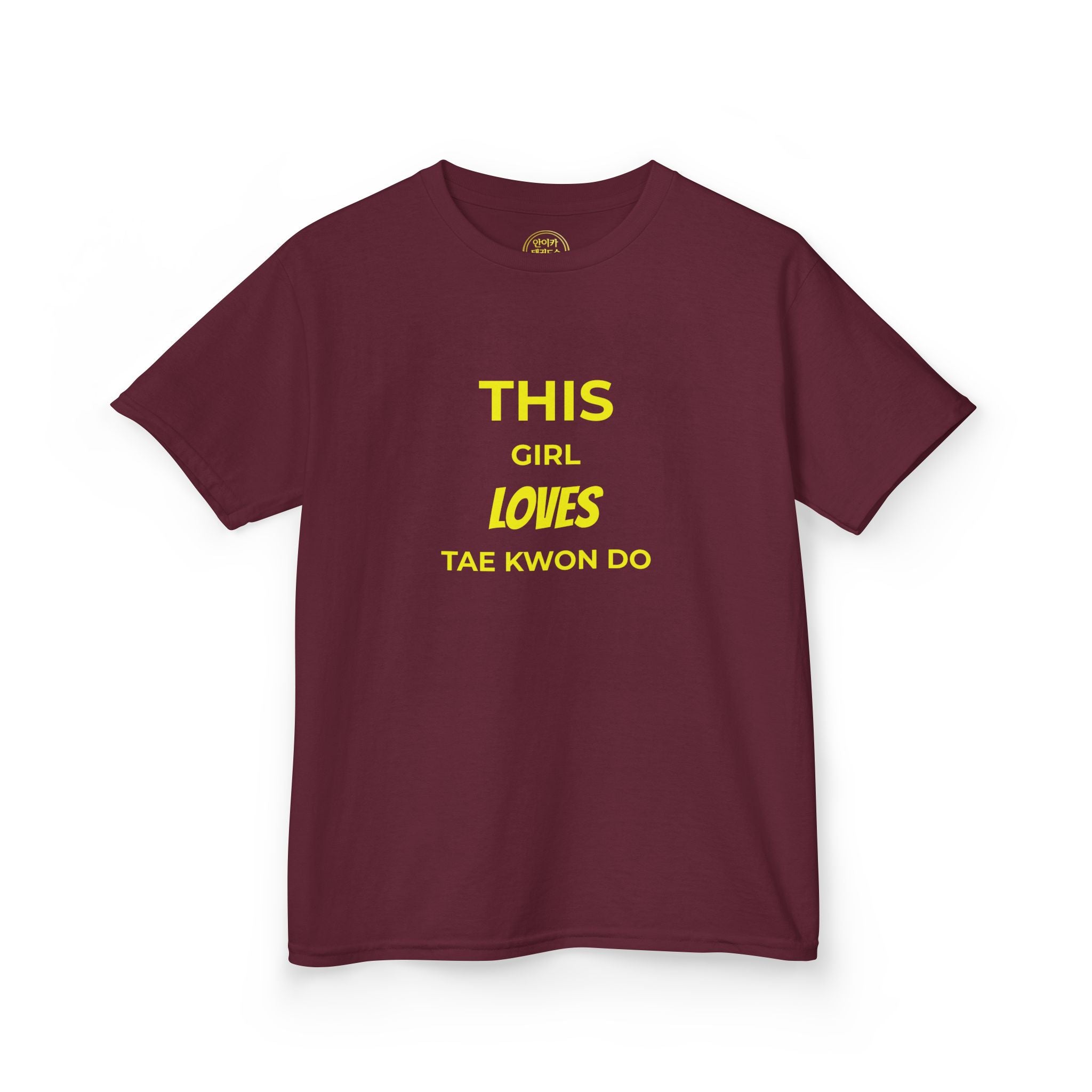 Kids Tee — "This Girl Loves Taekwondo" Yellow Graphic