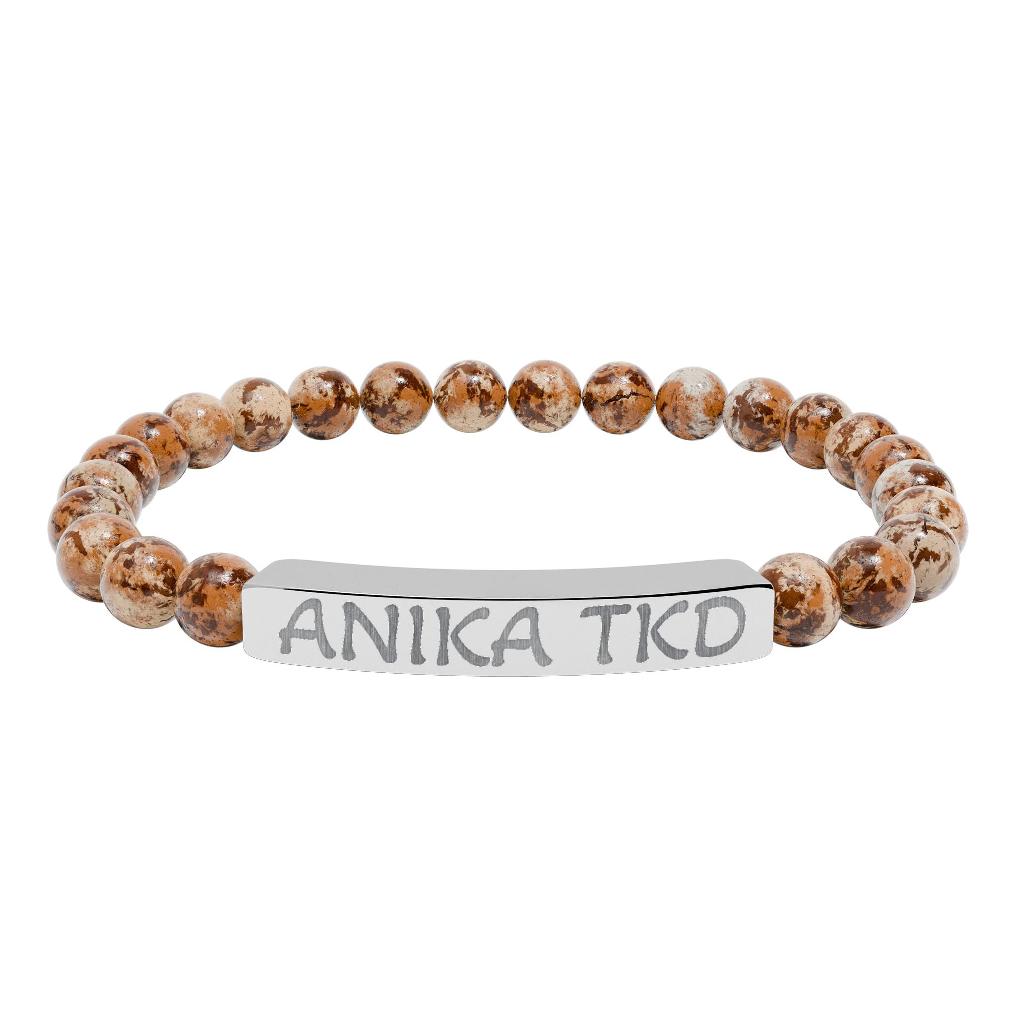 Engraved Natural Stone Stretch Bar Bracelet — Personalized Name Bead Bracelet