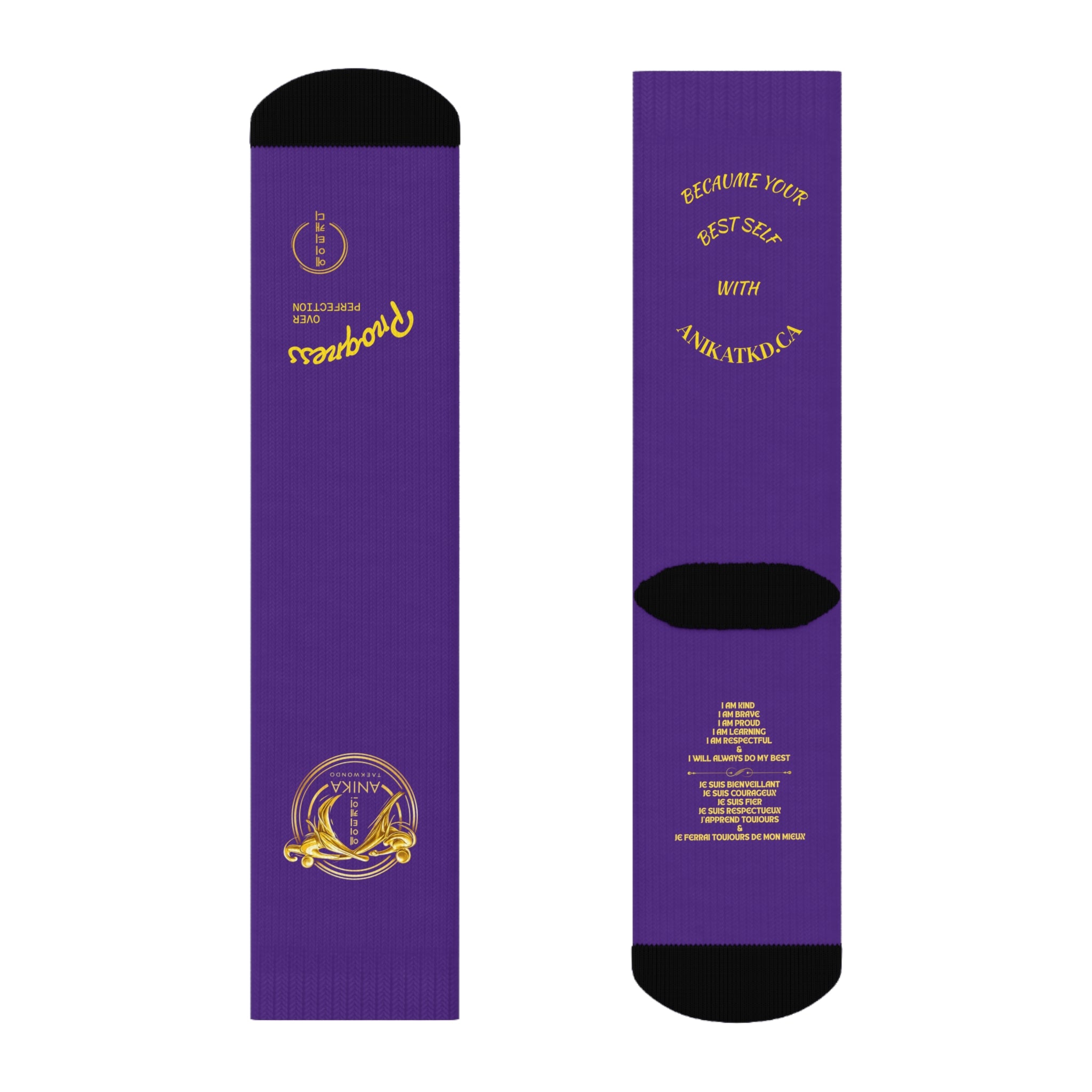 Copy of Vintage Gold Emblem Crew Socks | Black Novelty Socks with Script and Crest