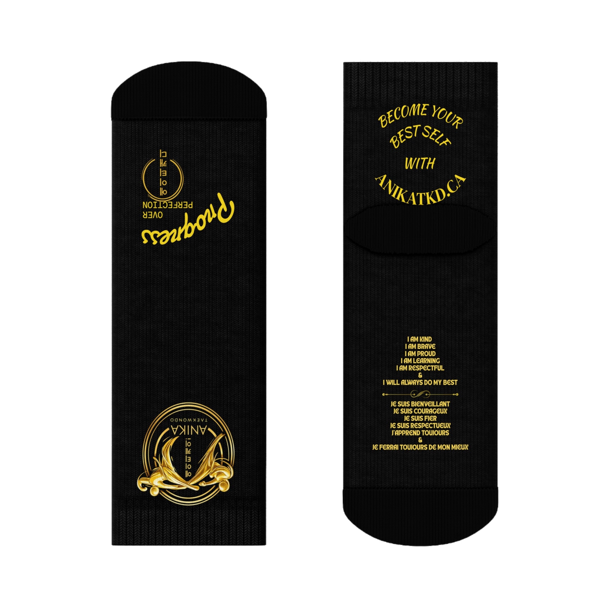 Copy of Vintage Gold Emblem Crew Socks | Black Novelty Socks with Script and Crest