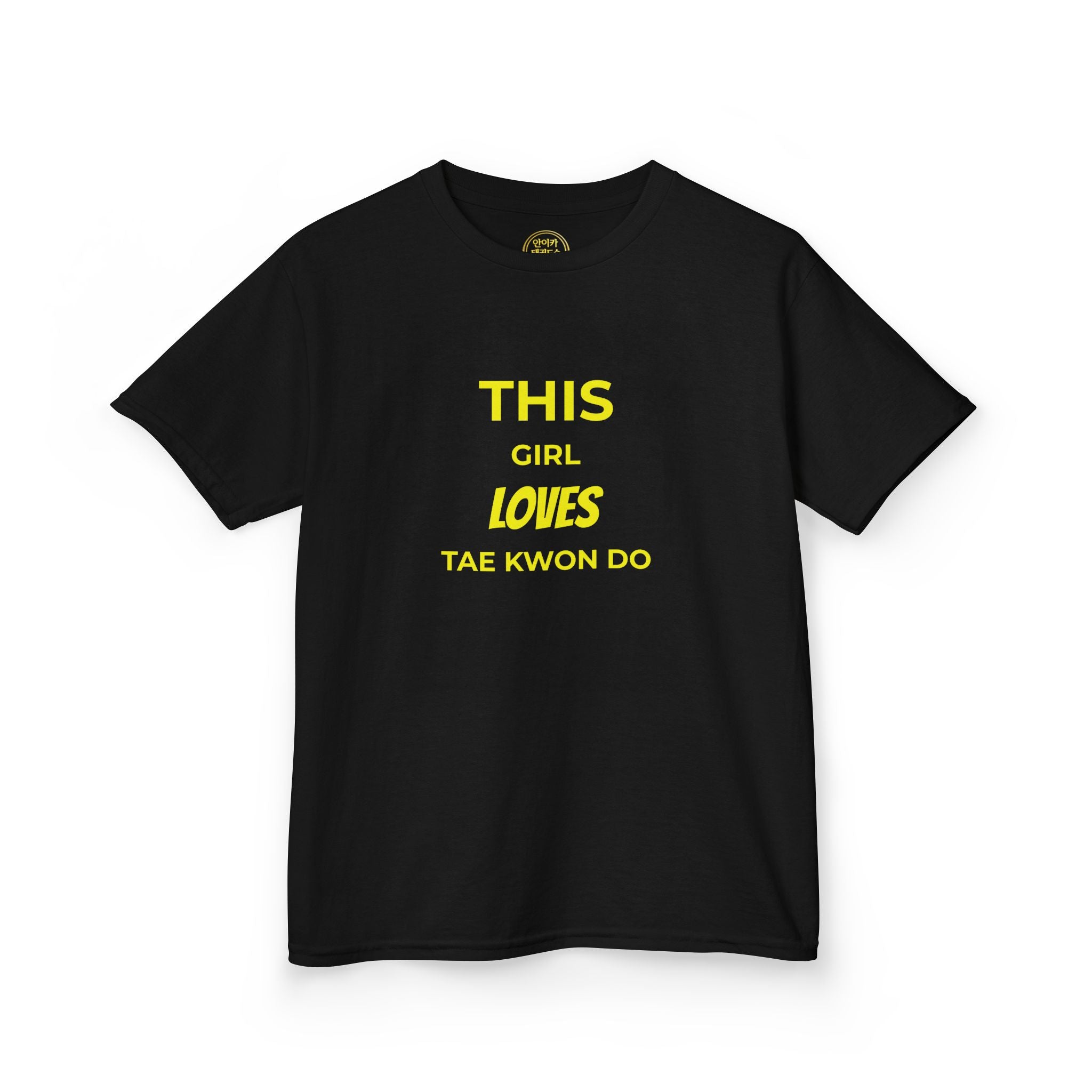 Kids Tee — "This Girl Loves Taekwondo" Yellow Graphic