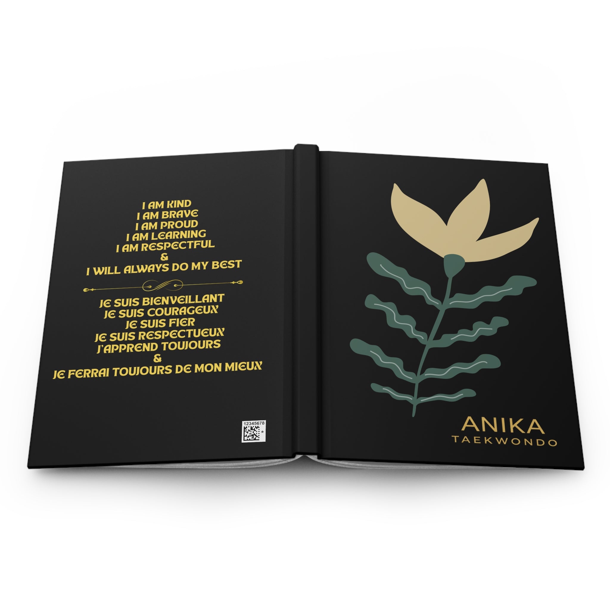 Personalized Hardcover Journal – Floral Design with Inspirational Affirmations (Anika Taekwondo)