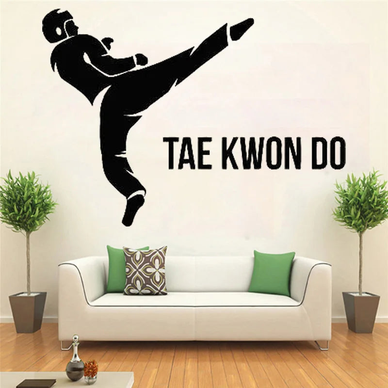 Taekwondo Stickers Fightting Martial Art Vinyl Wall  Decal Boys Room Decoration Fight Club Mural Home Decoration Removable O132